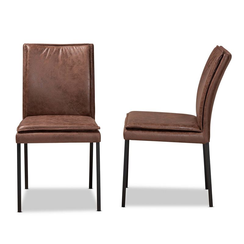 2pc Gerard Distressed Fabric Upholstered and Metal Dining Chair Set Brown/Black - Baxton Studio