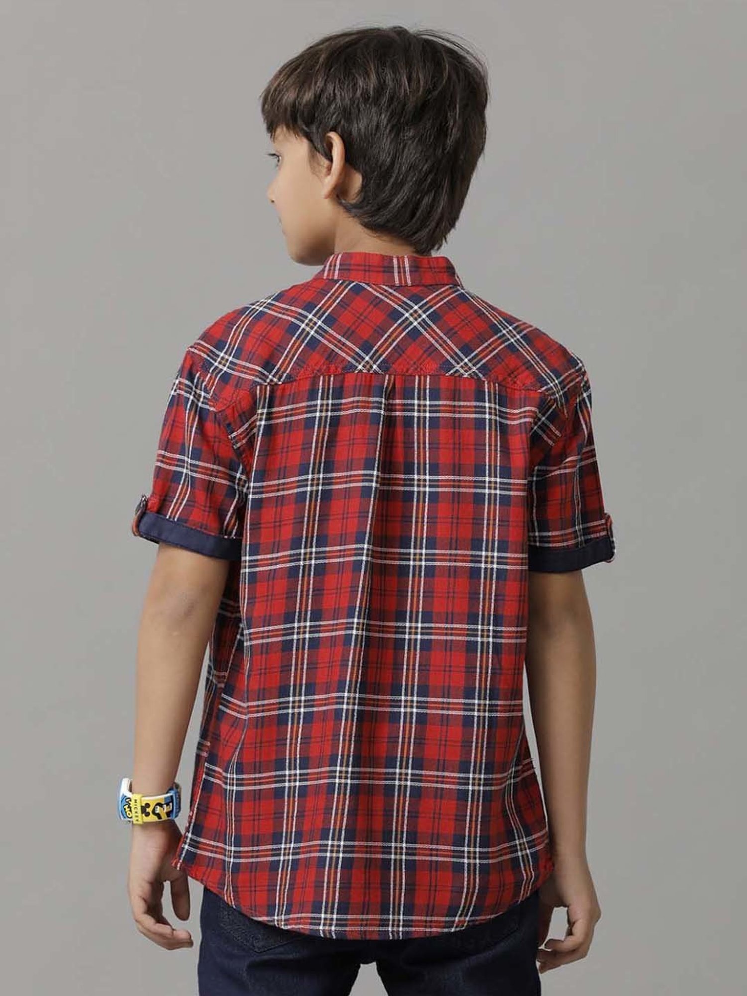 Under Fourteen Only Kids Red Cotton Chequered Shirt