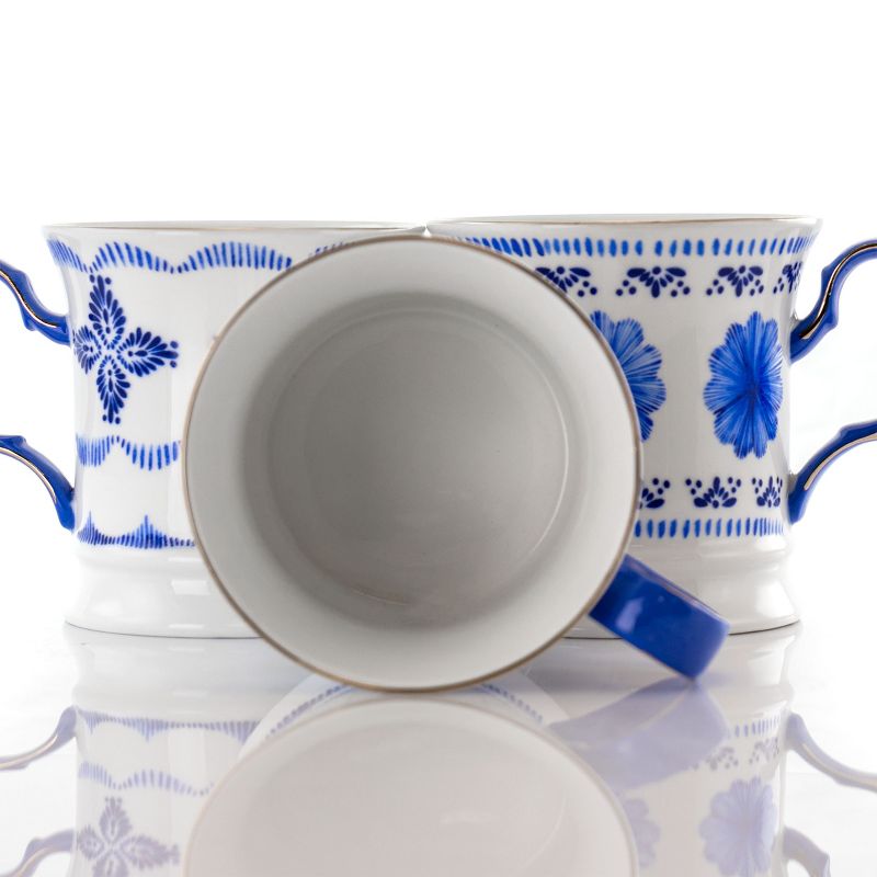 Meritage Navy 12 Piece 13.2 Ounce Fine Ceramic Cup Set in White with 4 Assorted Designs