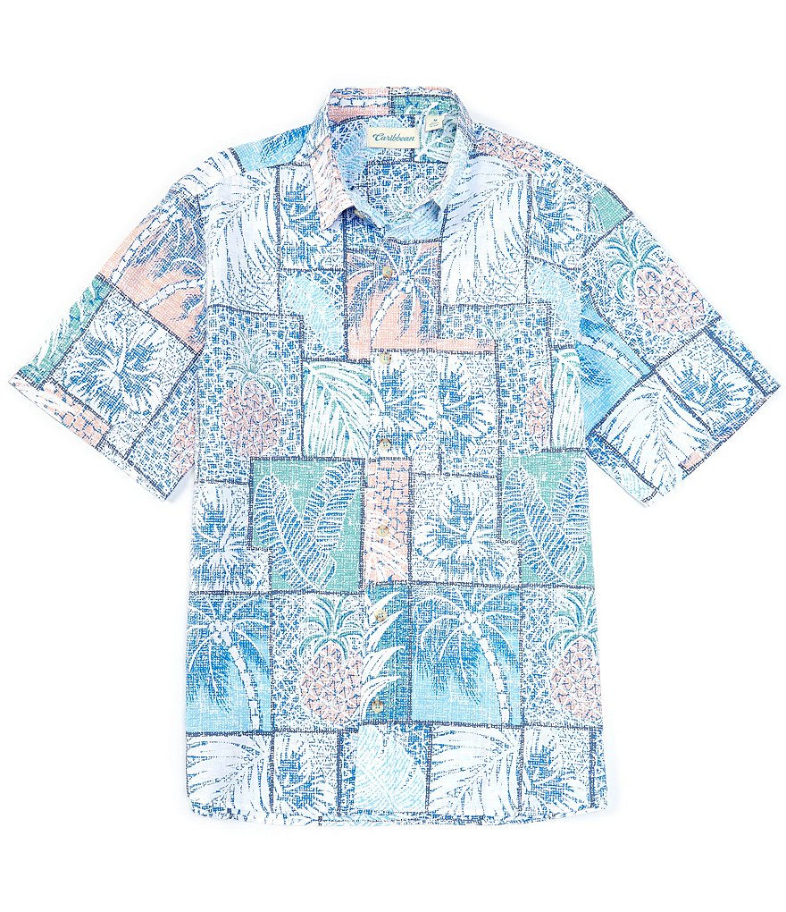Caribbean Batik Texture Linen Short-Sleeve Woven Shirt