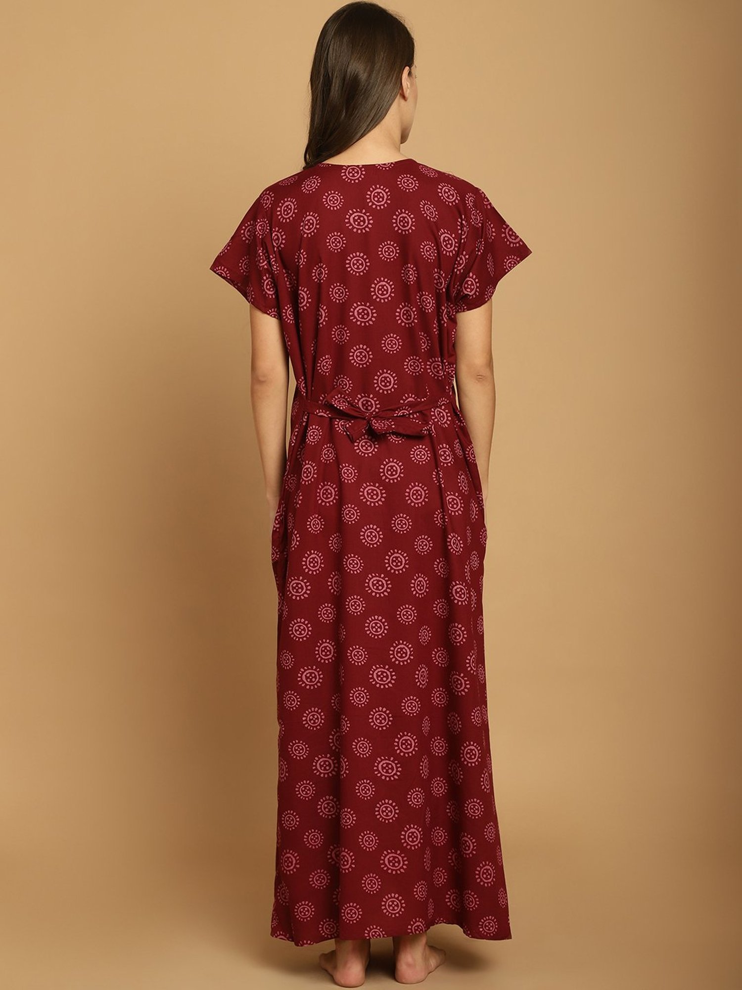 Secret Wish Maroon Printed Maternity Night Dress