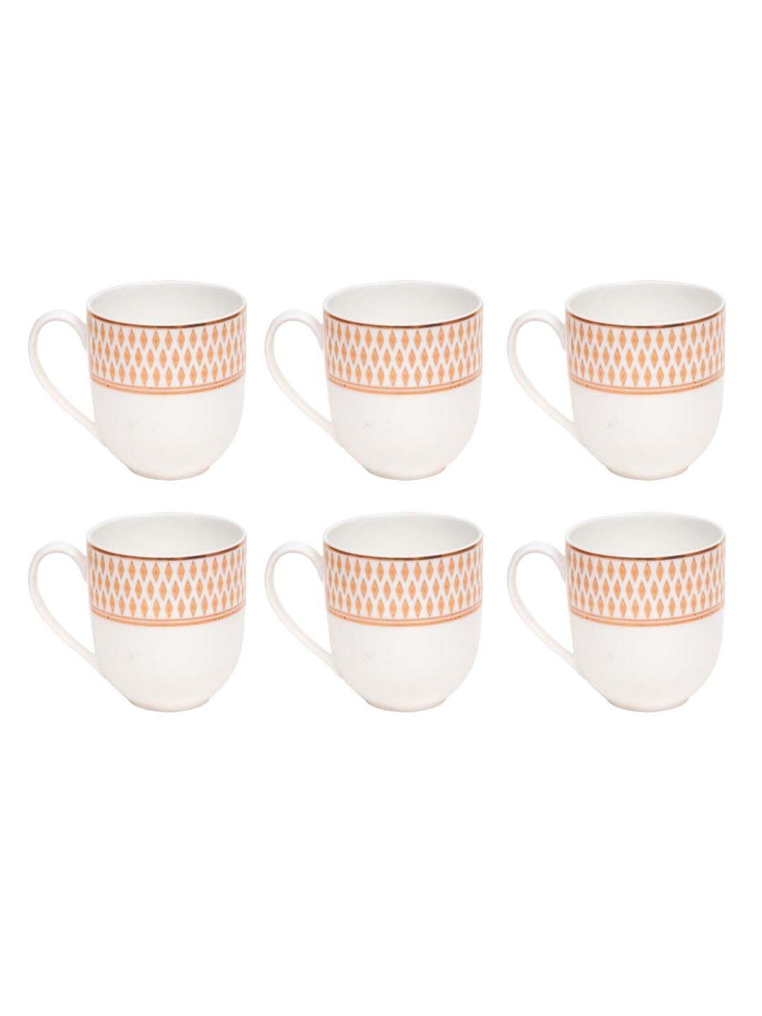 JCPL White & Red Ceramic Coffee Mug (0.18 L) - Set of 6