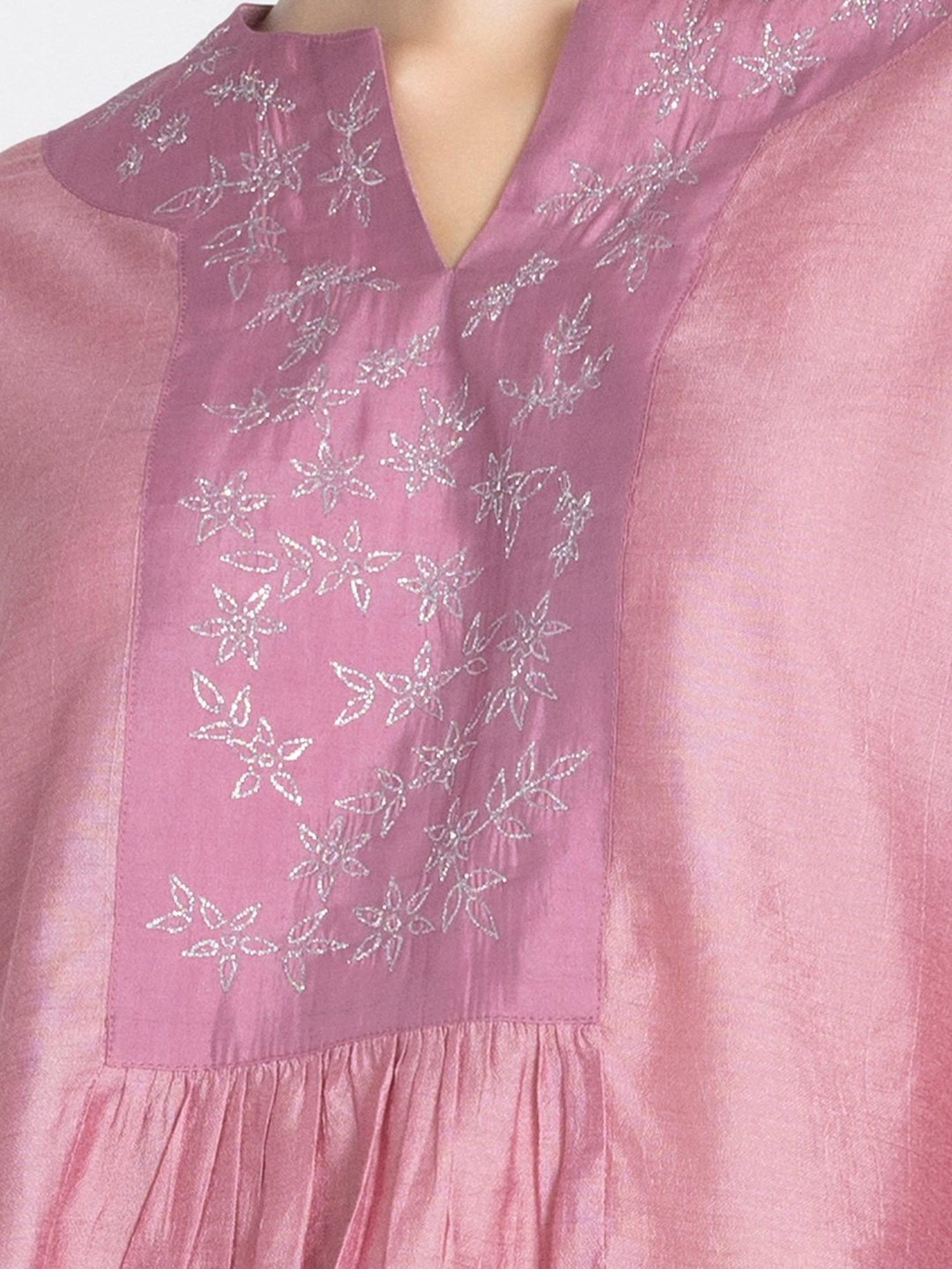 Fusion Beats Light Grey Embroidered A Line Kurta