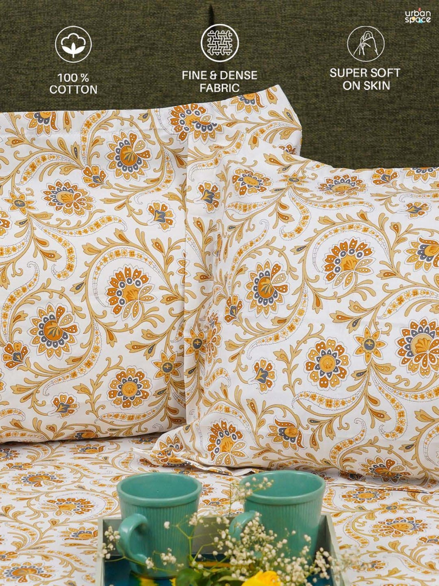 House This Juniper Blue Cotton 600 TC Double Size Bedsheet With Pillow Covers