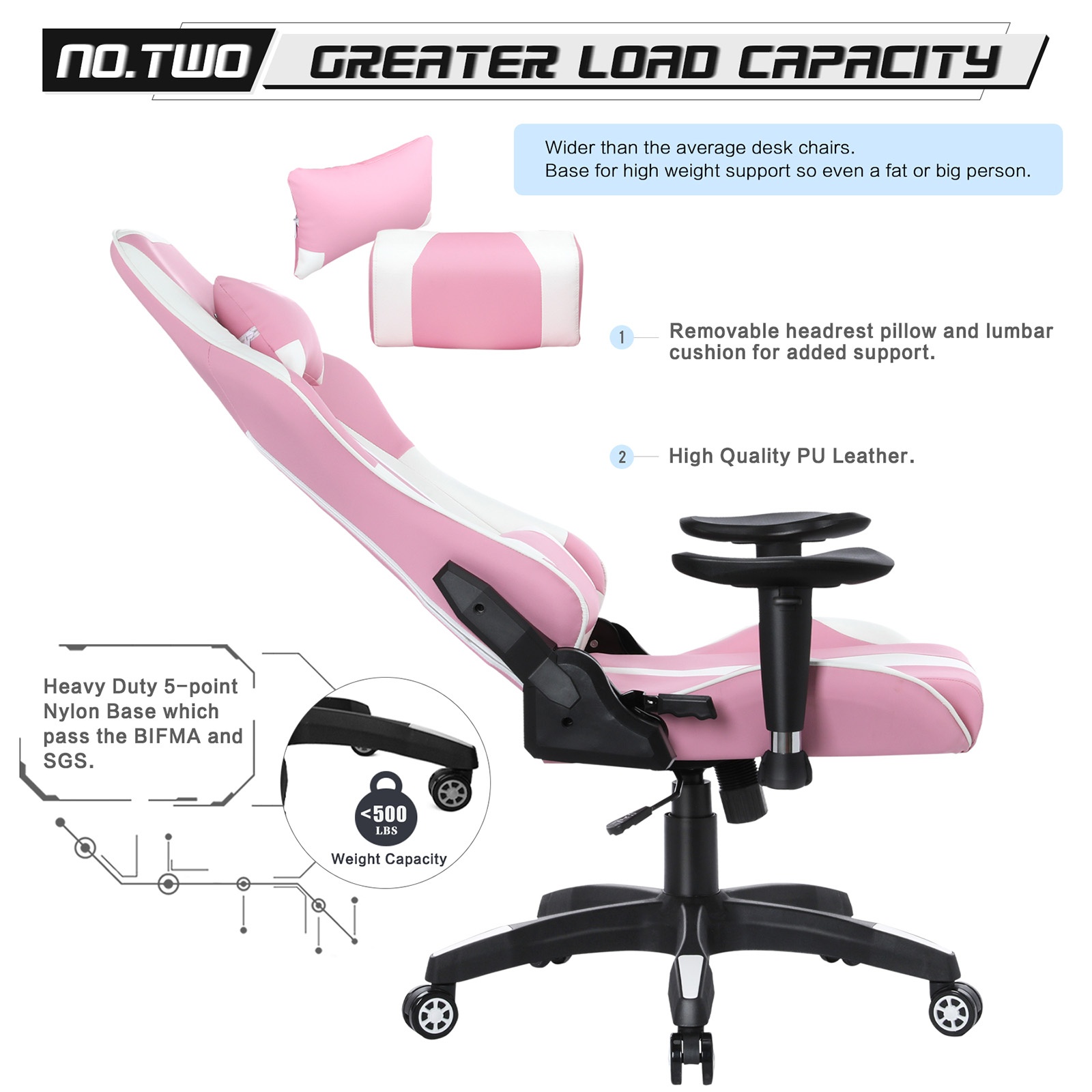 YOUTHUP Racing Style Gaming Chair Adjustable Ergonomic Computer Desk Chair,PU Leather Racing Reclining Swivel High Back Chair with Headrest and Lumbar Support,Pink