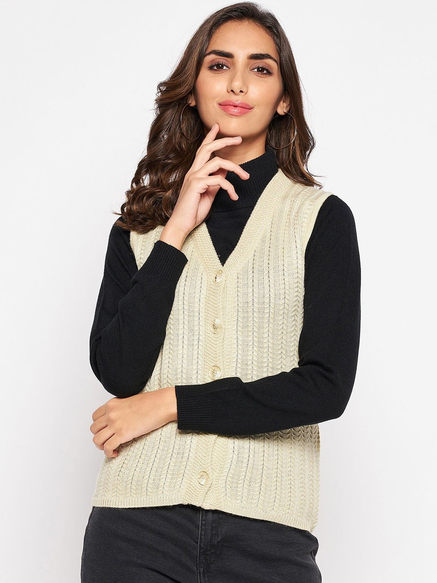 Crozo By Cantabil Beige Cardigans