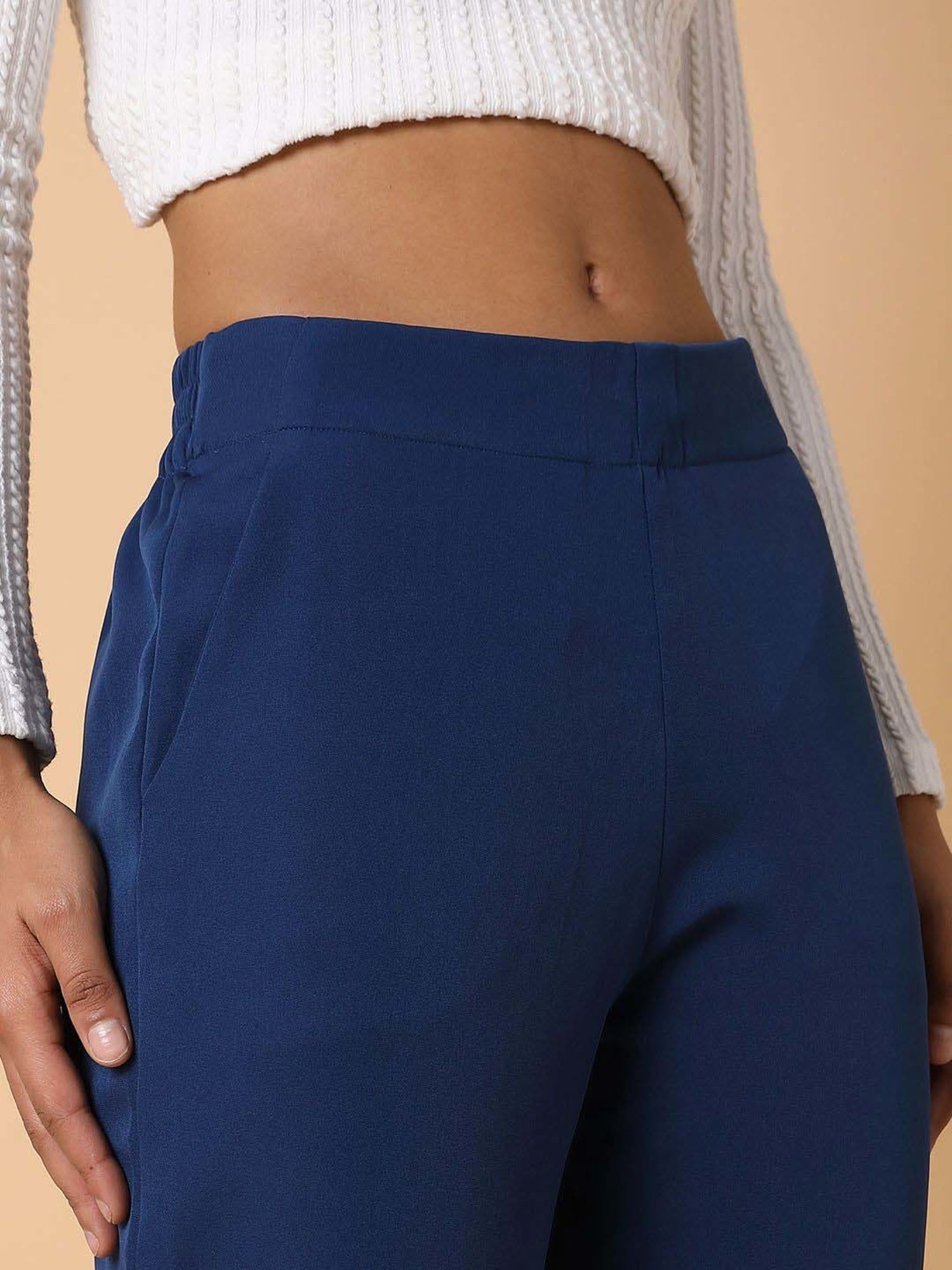 SHOWOFF Blue Mid Rise Formal Trousers