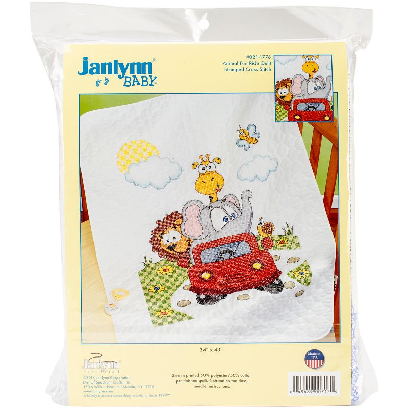Janlynn Stamped Quilt Cross Stitch Kit 34"X43"-Animal Fun Ride