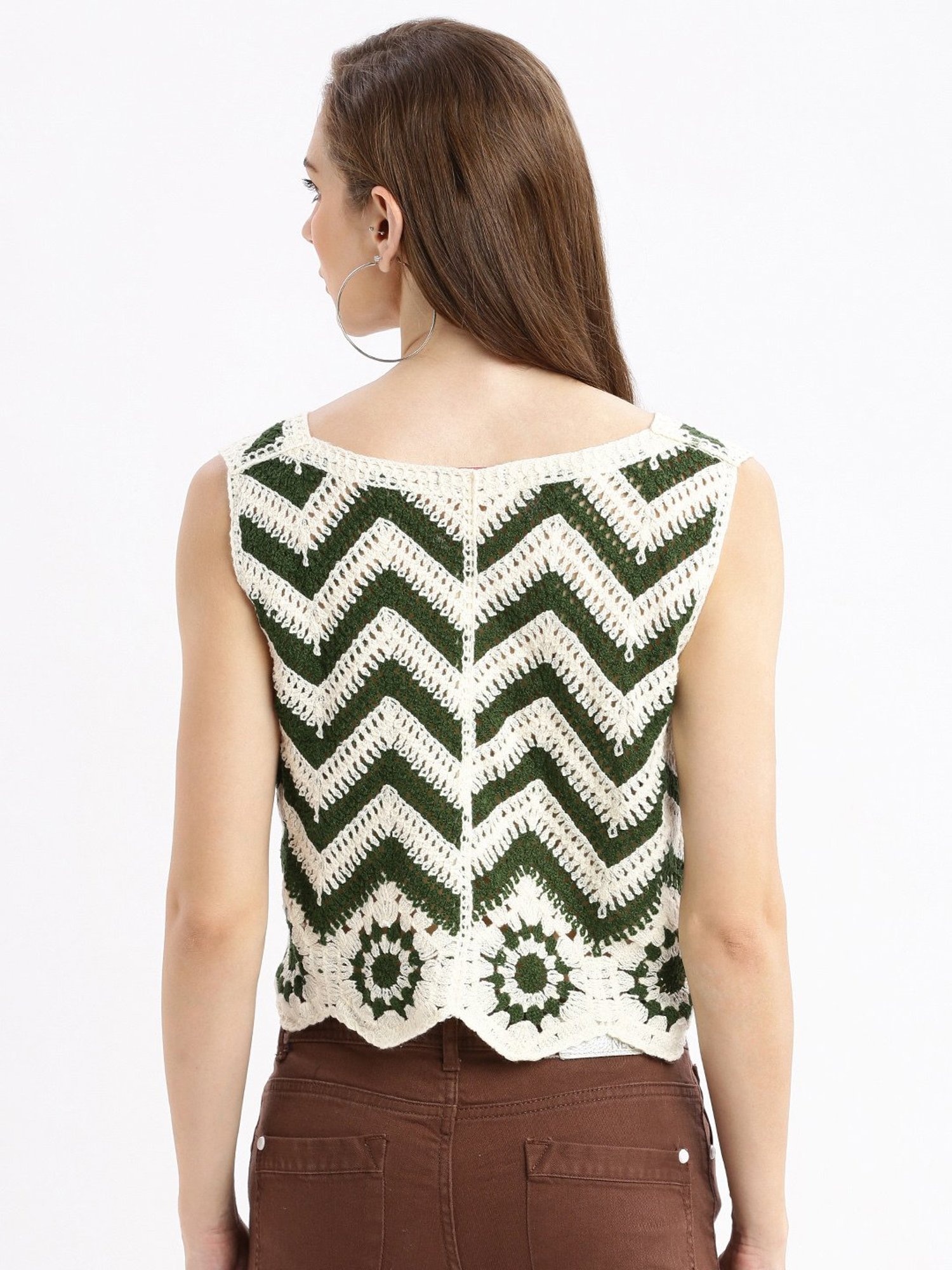 SHOWOFF Green & White Self Design Crop Shrug