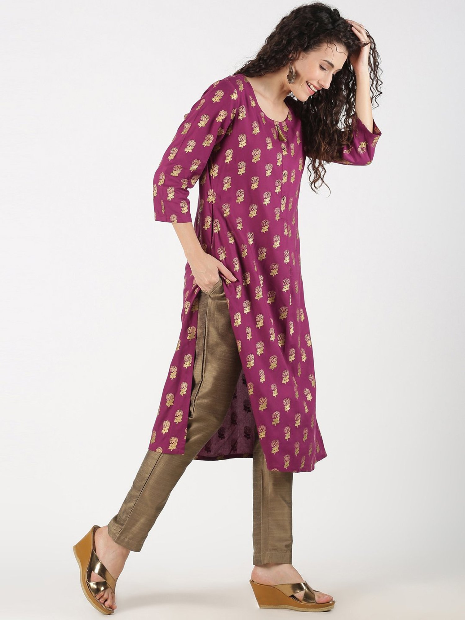 Saffron Threads Golden Regular Fit Pants