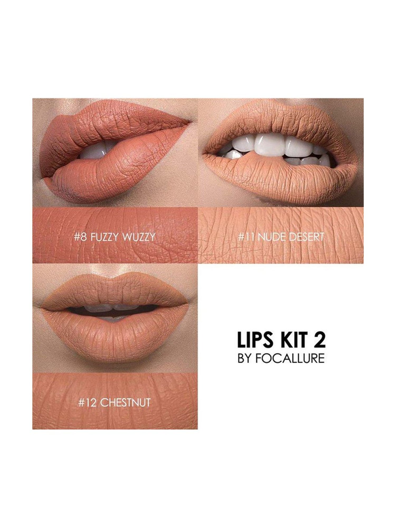 FOCALLURE 3 Pcs Matte Lips Crayon Lipstick Kit 2 Nude - 18 gm