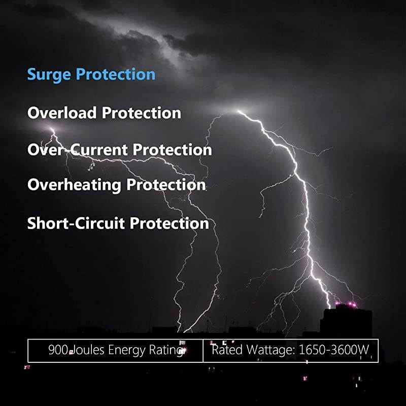 Flat Plug Power Strip 14AWG 15A Surge Protector  98ft Long Extension Cord 31A 4 USB Ports 6 Outlets Fast Charge Power Pack Fireproof Desktop Charger for iPhone Kindle Tablet Laptop PC White