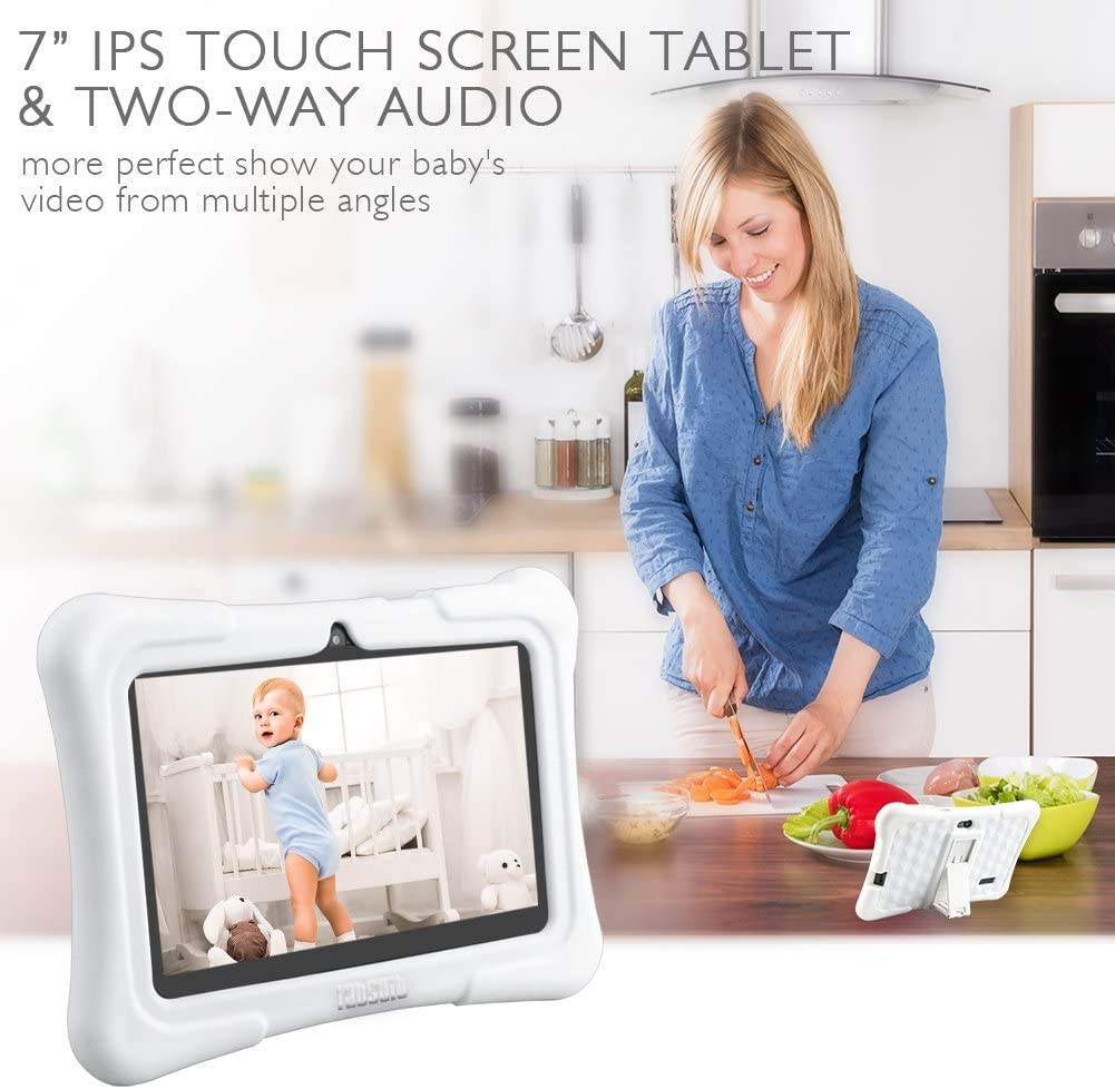 Dragon Touch FUTURE 1 720P Baby Monitor with 7 Inch IPS LCD Touch Screen Tablet, Digital Camera, Temperature Monitoring, Remote Camera Pan-Tilt-Zoom, Lullaby, Night Vision, Two Way Audio and Recording