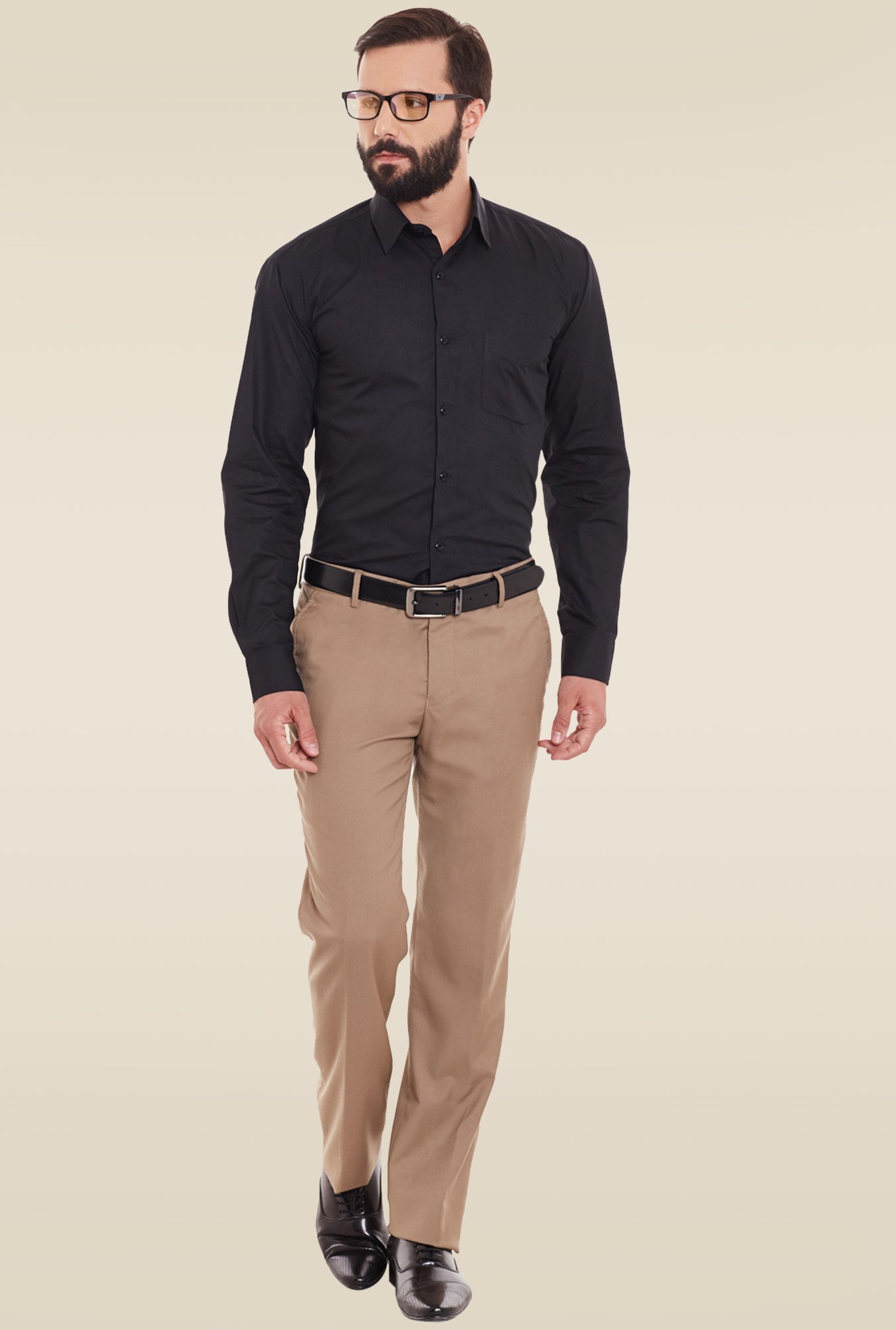 Hancock Black Cotton Full Sleeves Formal Shirt
