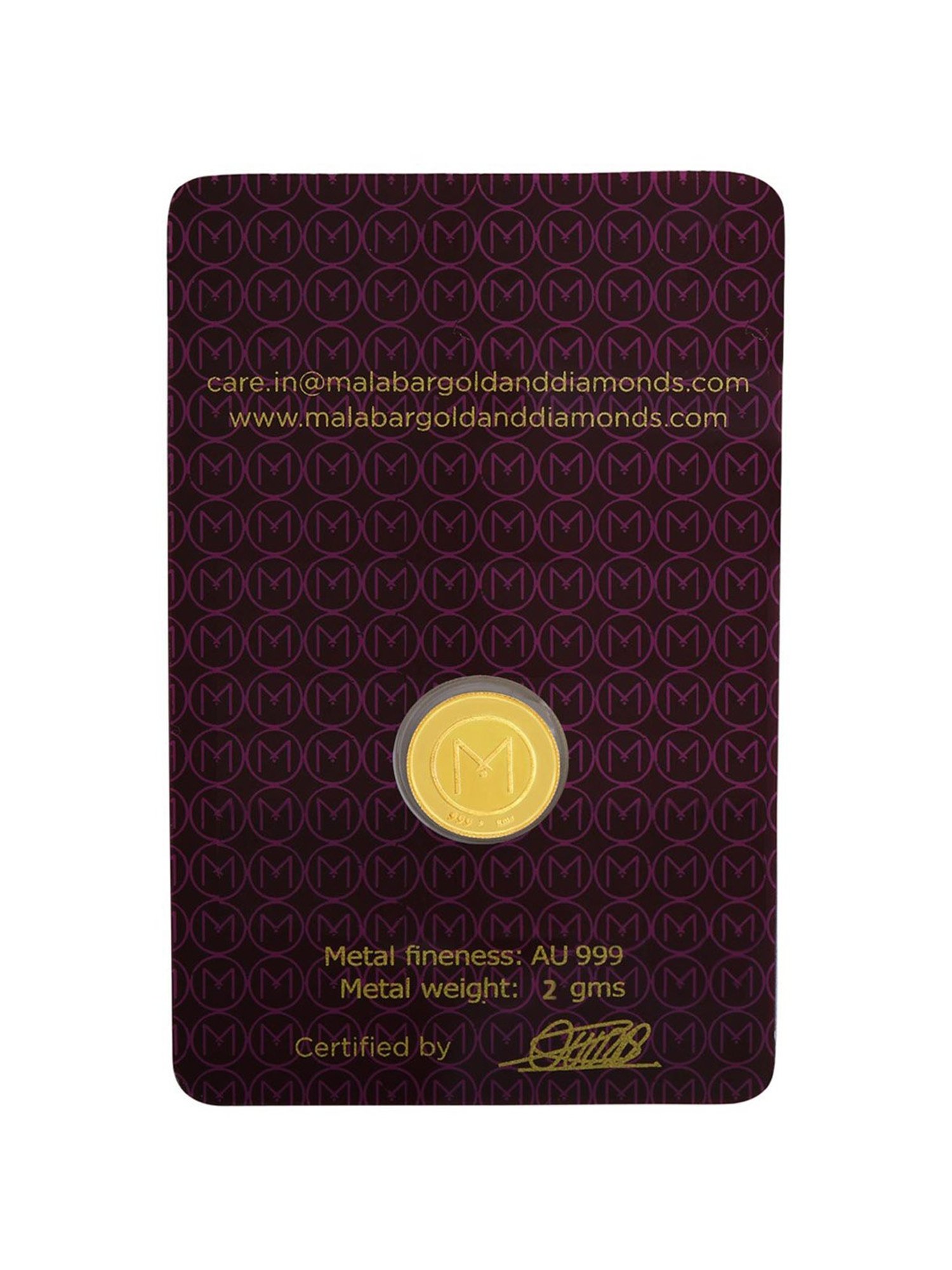 Malabar Gold and Diamonds 24k (999) 2gm Gold Coin