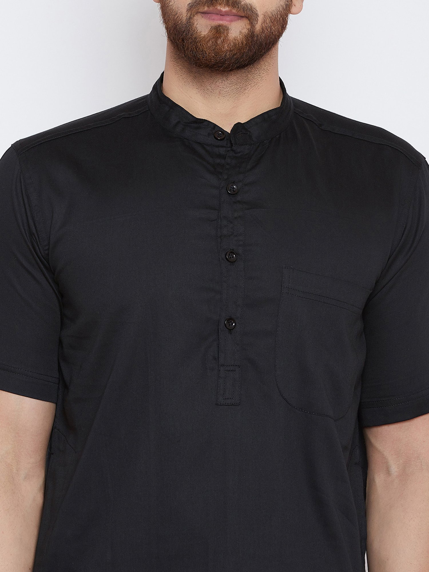 Even Black Mandarin Collar Kurta