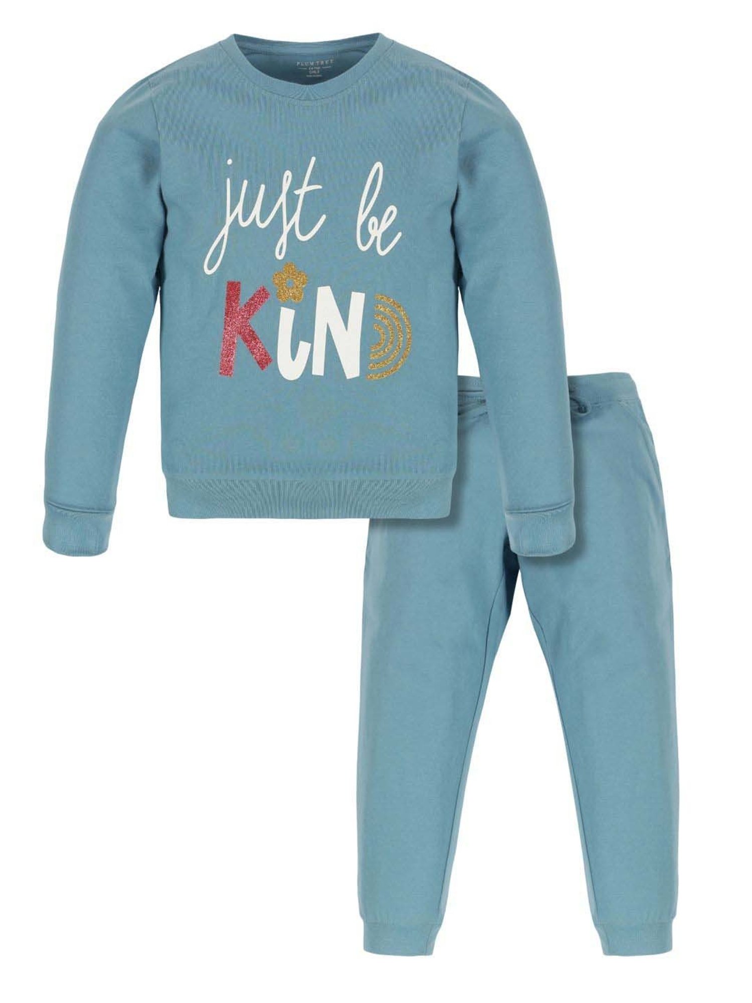 Plum Tree Kids Blue & White Cotton Printed Full Sleeves T-Shirt Set