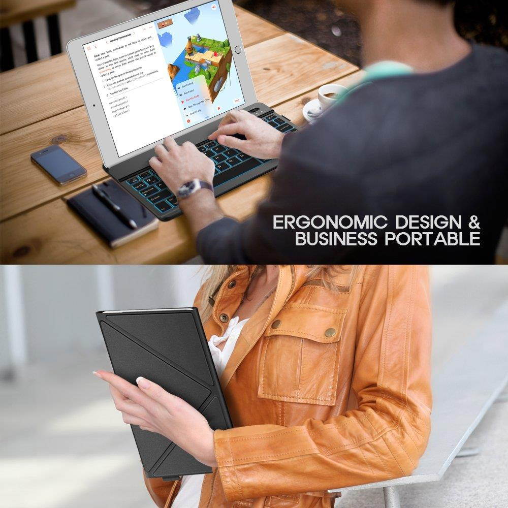 Nulaxy KM12 LED Backlit Bluetooth Keyboard Business Portable Rechargeable for Apple iPad iPhone Samsung Android Windows Tablets Phones Keyboard Cover - Black