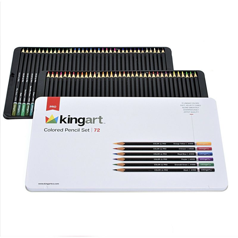 Kingart 72ct Colored Pencil Set In Tin Case - Pro level