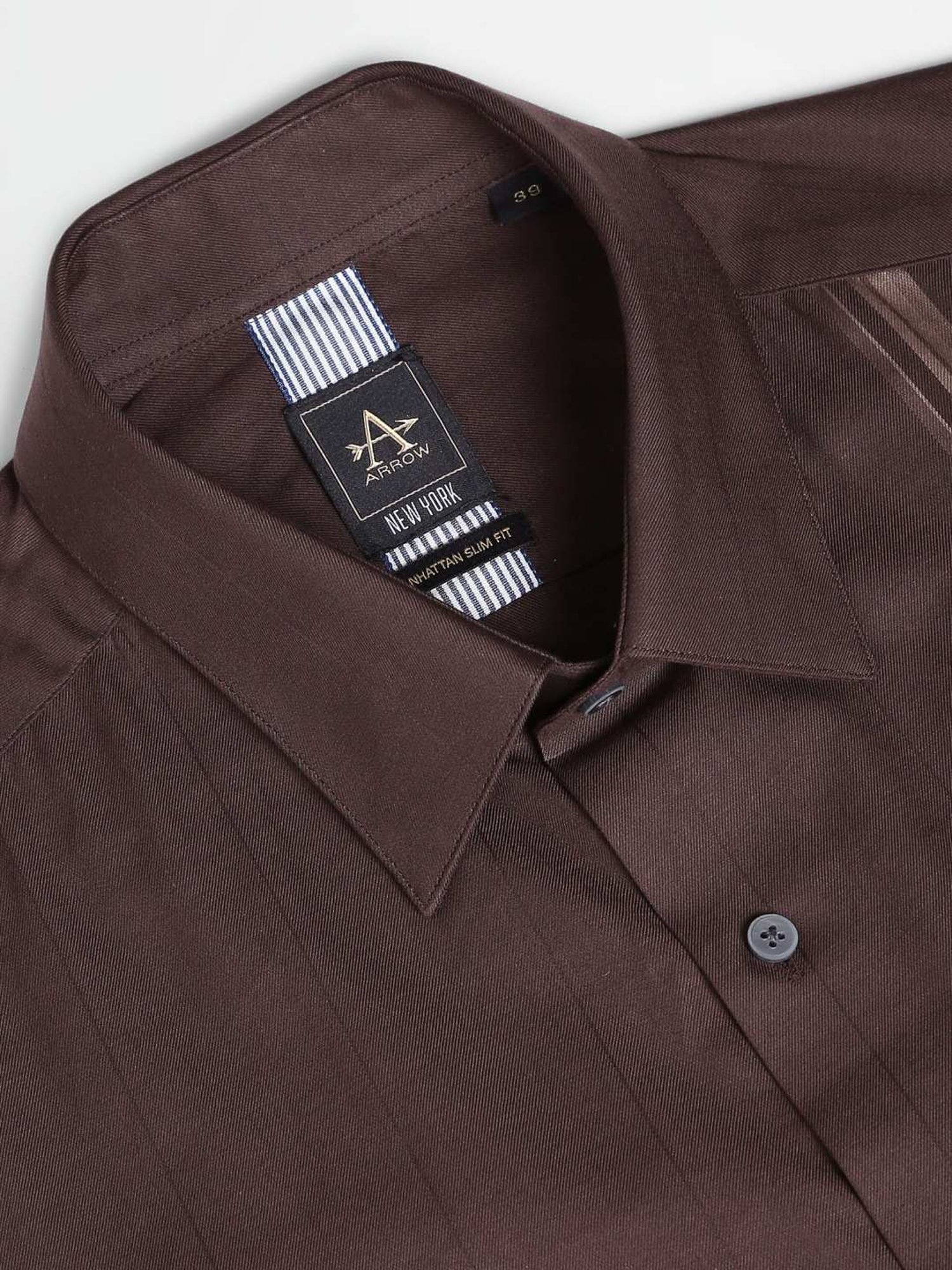 Arrow Newyork Brown Cotton Slim Fit Striped Shirt