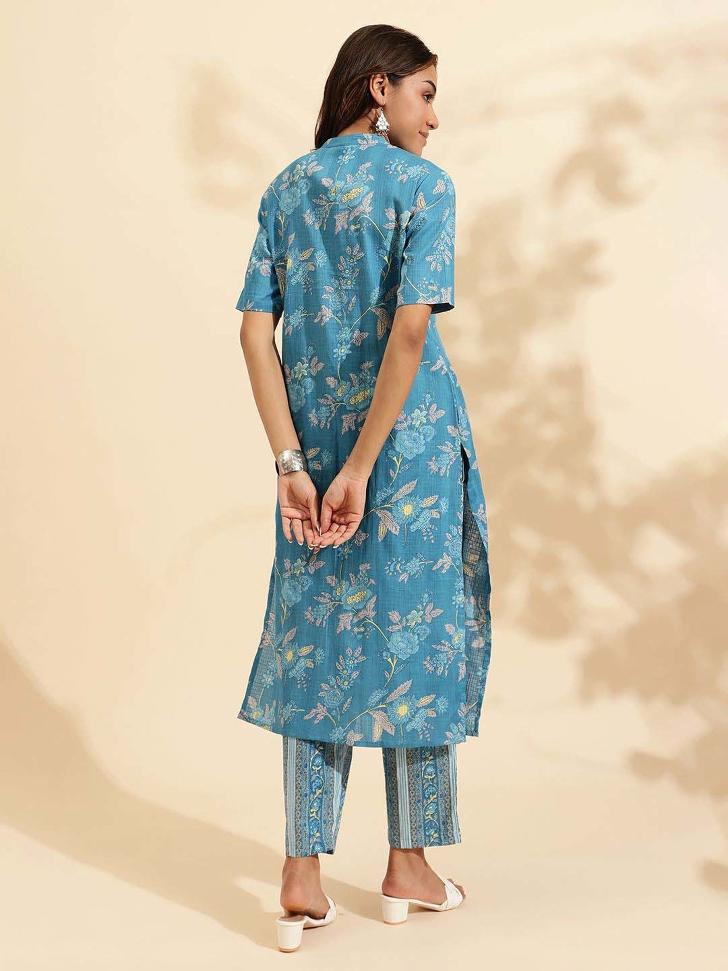 Sringam Blue Cotton Printed Kurta & Pant Set