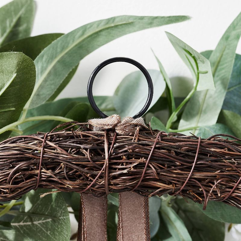 28" Artificial Eucalyptus Leaves and Flower Petal Wreath White - Threshold™ designed with Studio McGee