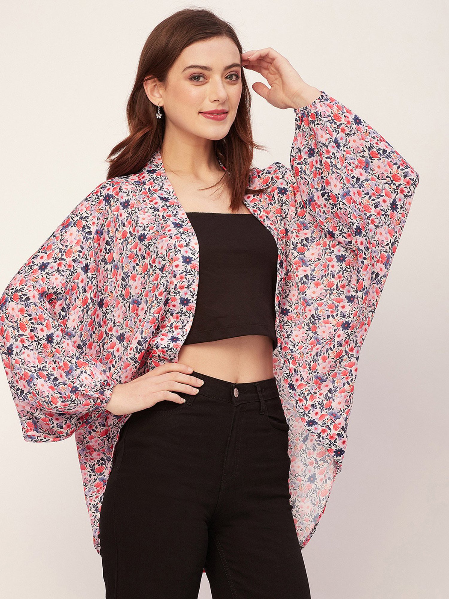 Moomaya Multicolor Floral Print Shrug