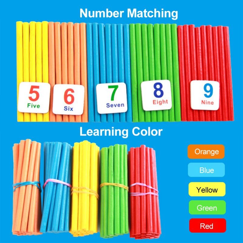 Children's Arithmetic Stick Wooden Counting Sticks Rods Early Educational Toy with a Metal Storage Box for Kids Toddlers Preschoolers
