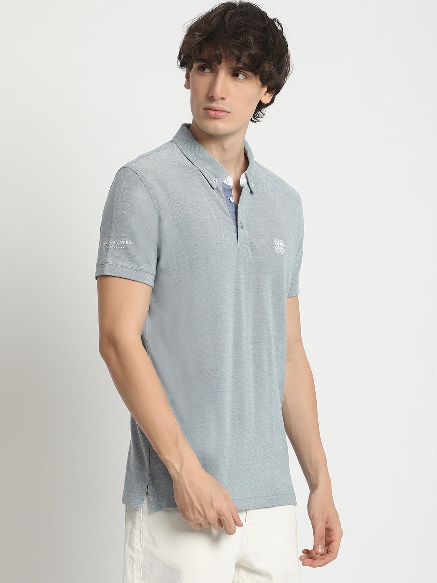 The Bear House Blue Cotton Regular Fit Polo T-Shirt
