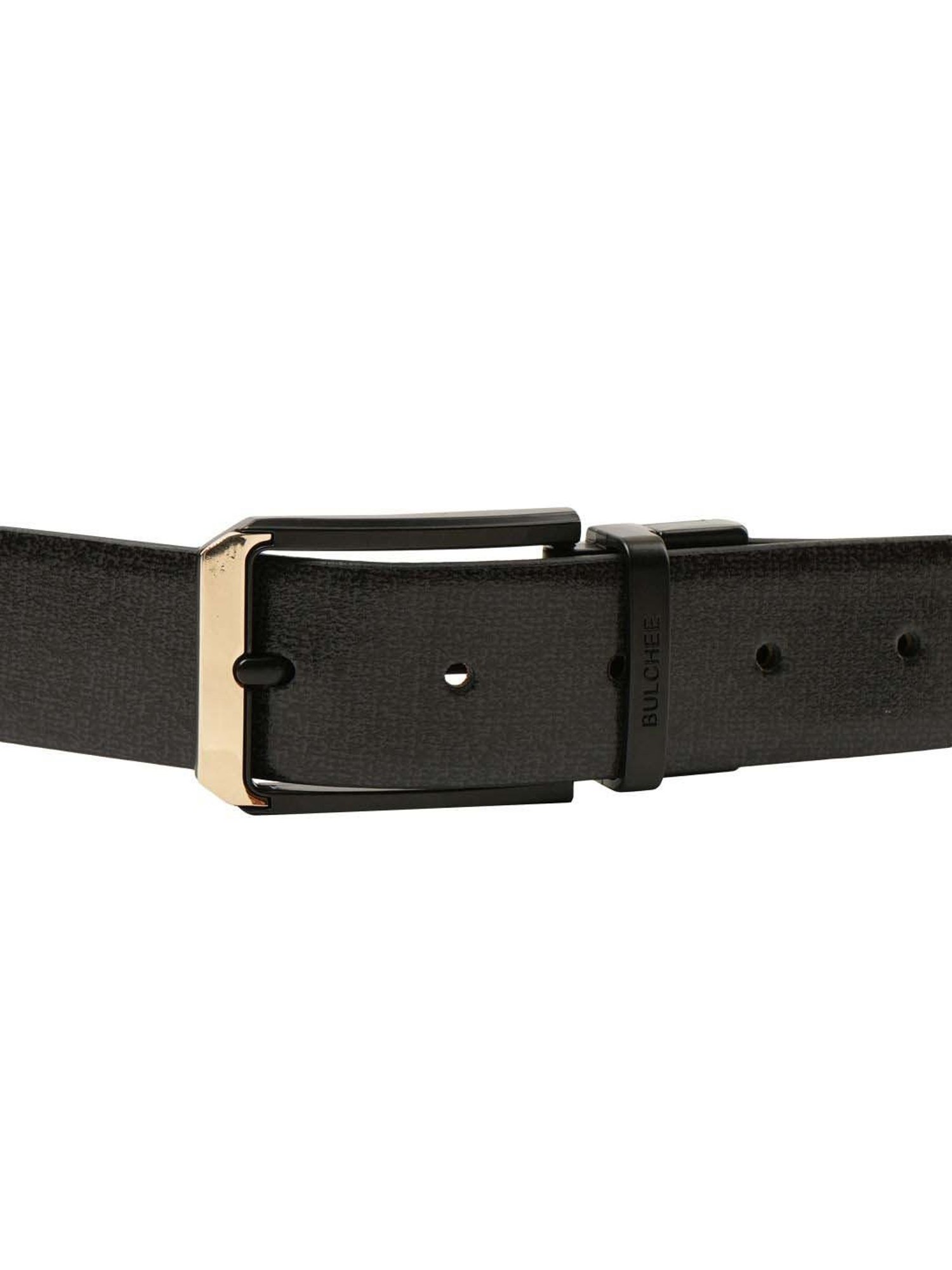 BULCHEE Black Leather Prong Reversible Belt for Men