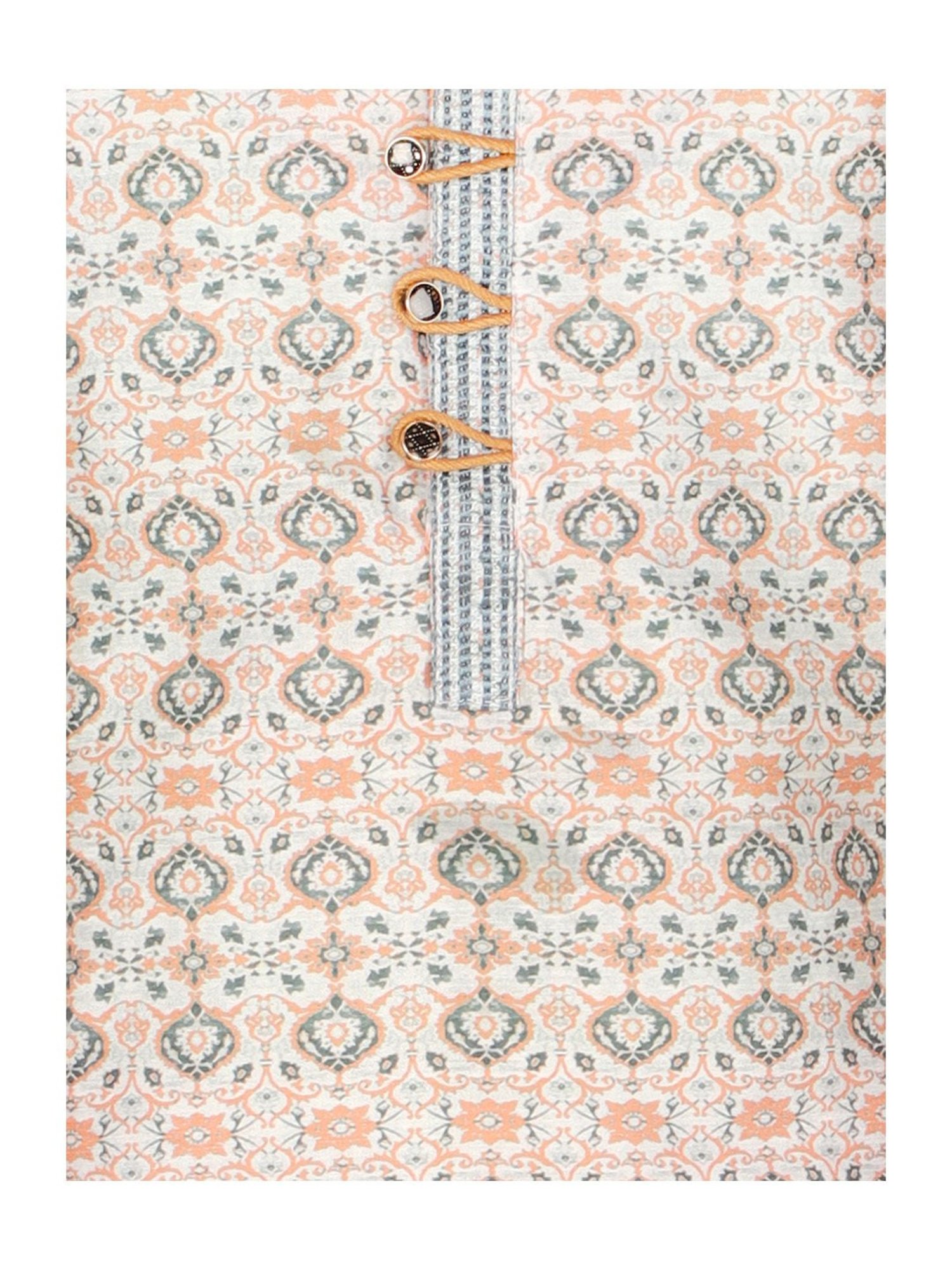 Pro-Ethic Style Developer Kids White & Beige Floral Print Full Sleeves Kurta with Pyjamas