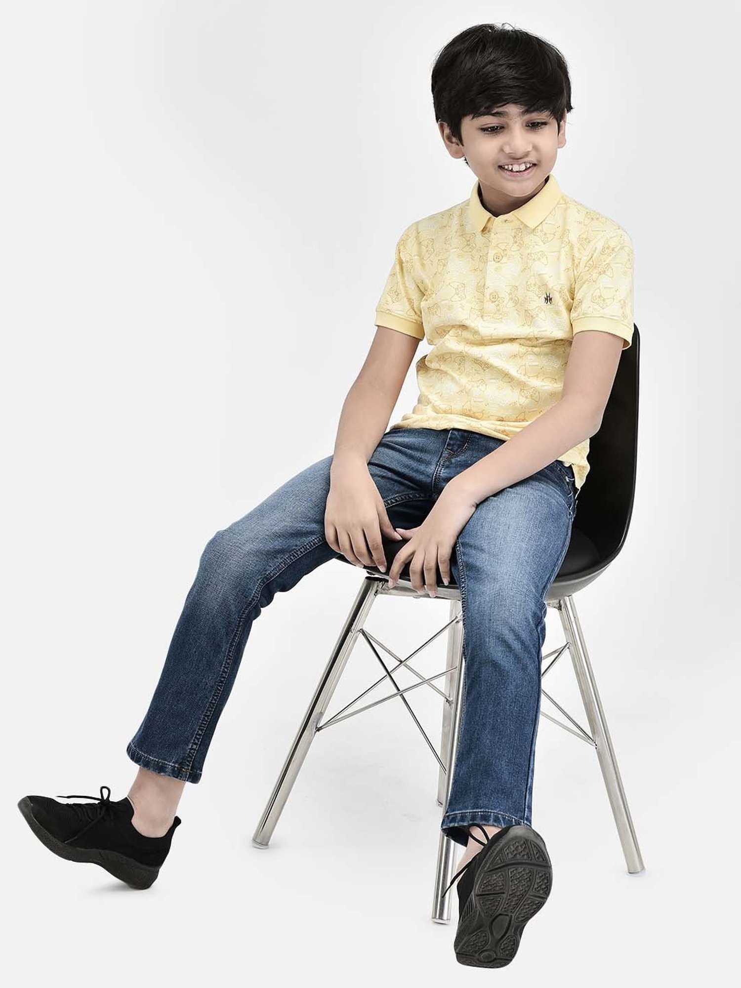 Crimsoune Club Kids Yellow Printed Polo T-Shirt
