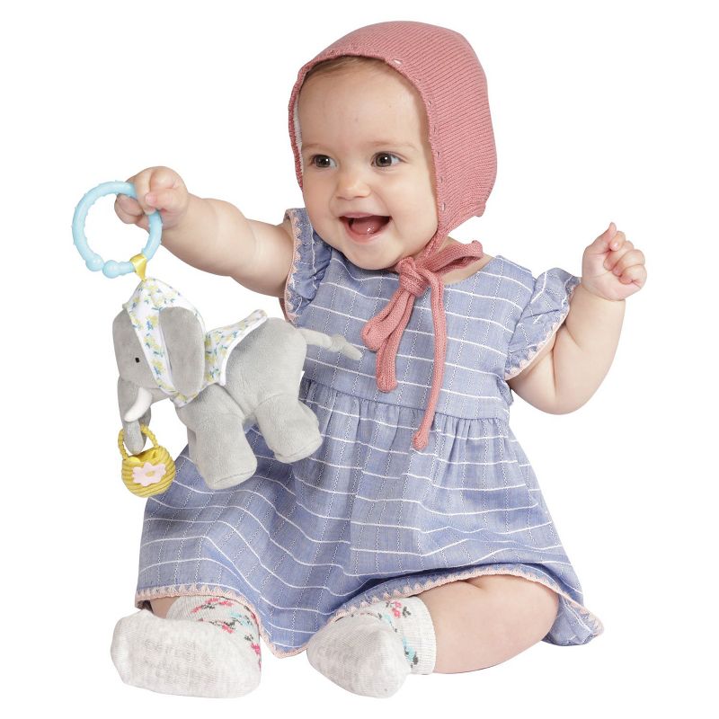 Manhattan Toy Fairytale Elephant Plush Baby Travel Toy with Chime, Crinkle Ears and Teether Clip-on Attachment