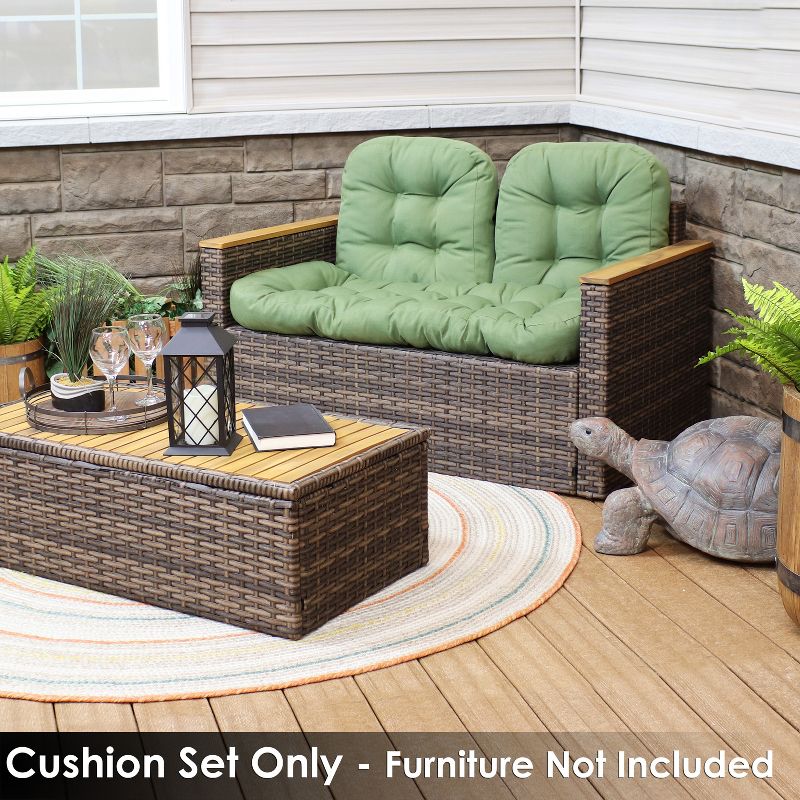 Sunnydaze Indoor/Outdoor Olefin Polyester Replacement Settee Back and Seat Cushion Set for Bench, Couch, or Loveseat - Green - 3pc