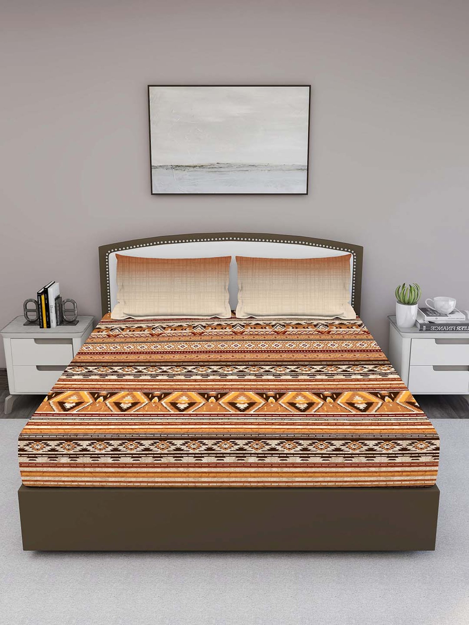 GM Brown 100% Cotton 210 TC King Bedsheet Set