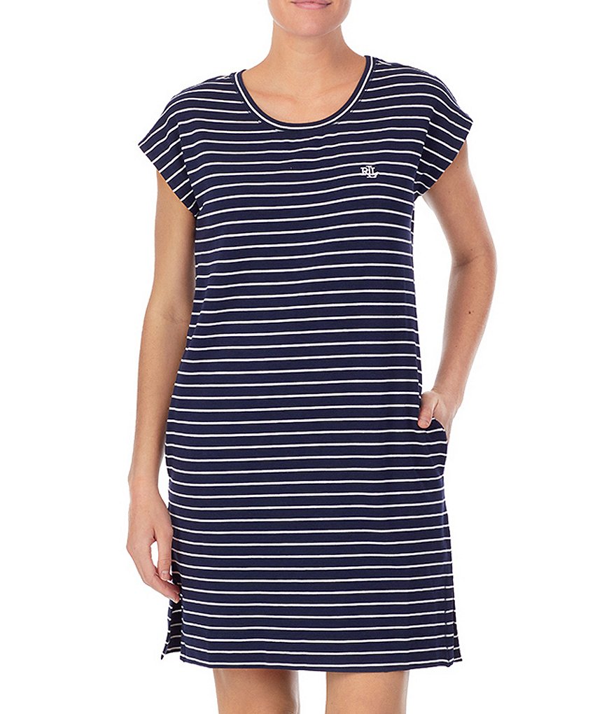 Lauren Ralph Lauren Striped Print French Terry Sleep Tee Sleepshirt Dress