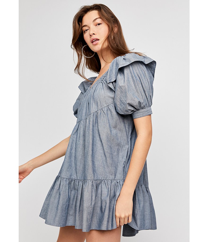 Free People Amelie Ruffle Sleeve Scoop Neck Mini Dress