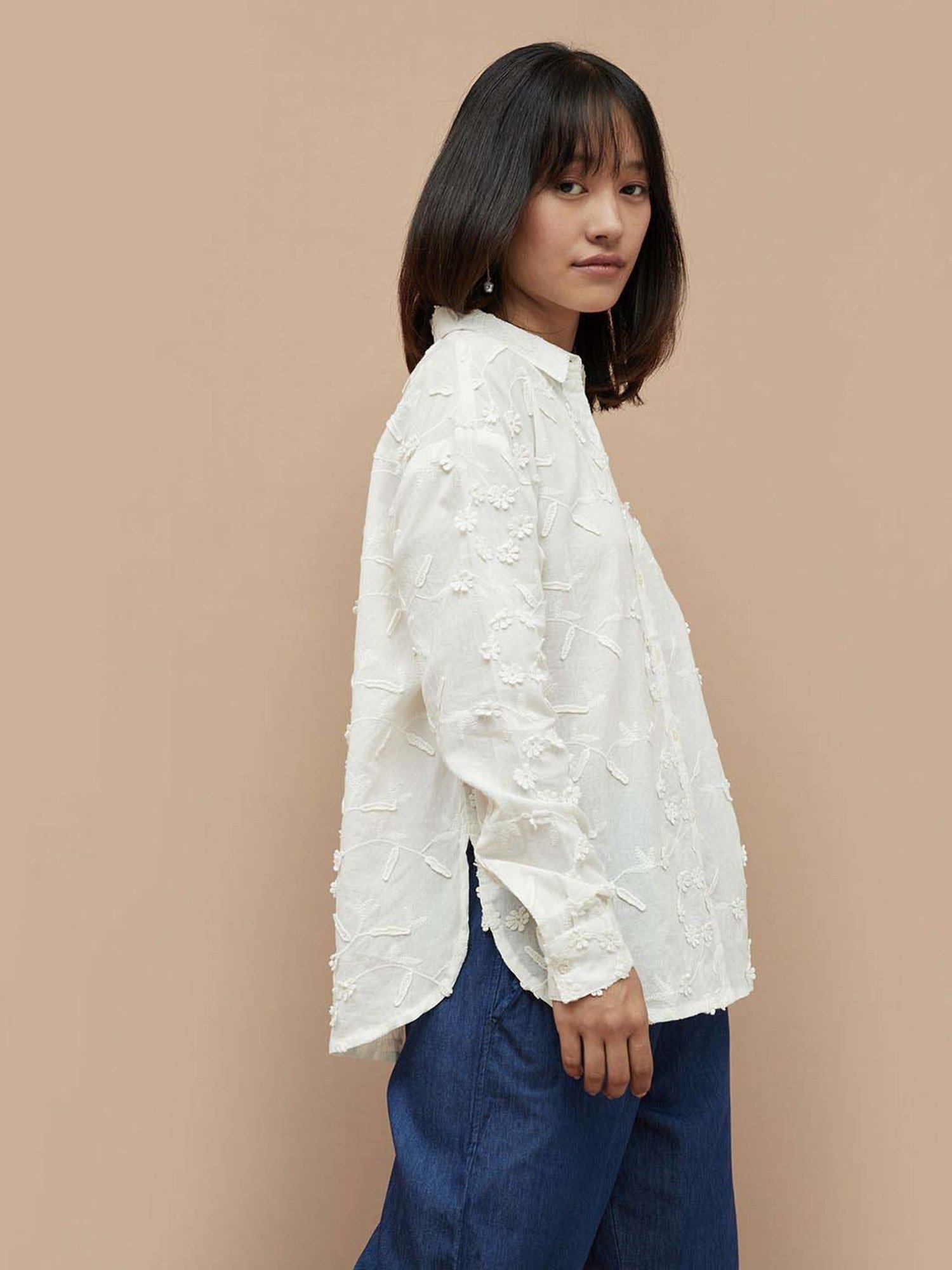 Colour Me by Melange White Cotton Embroidered Shirt