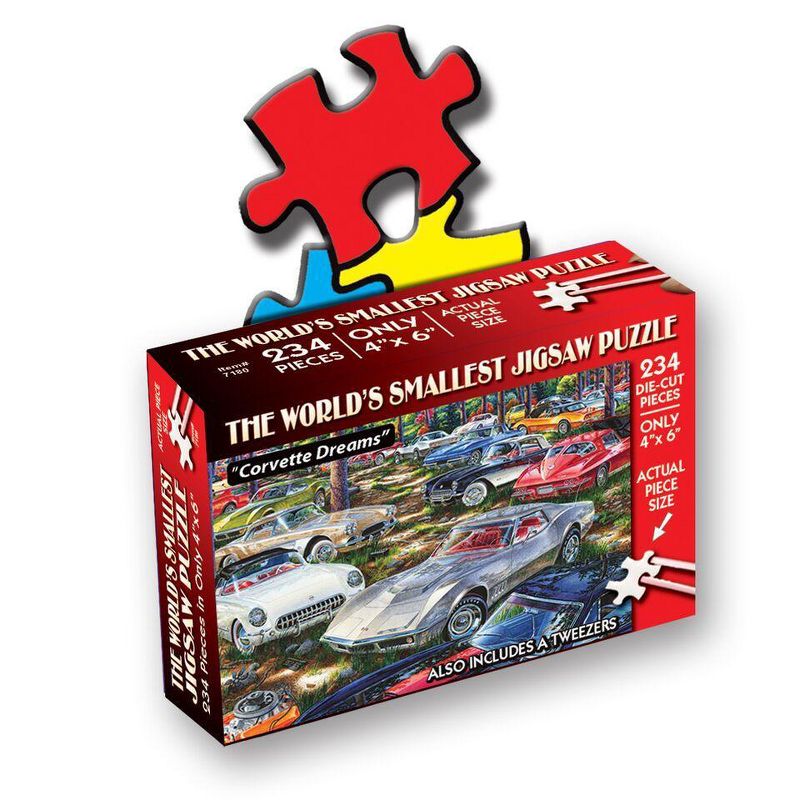 TDC Games World's Smallest Die Cut Puzzle - Corvette Dreams - Measures 4 x 6 inches when assembled - Includes Tweezers