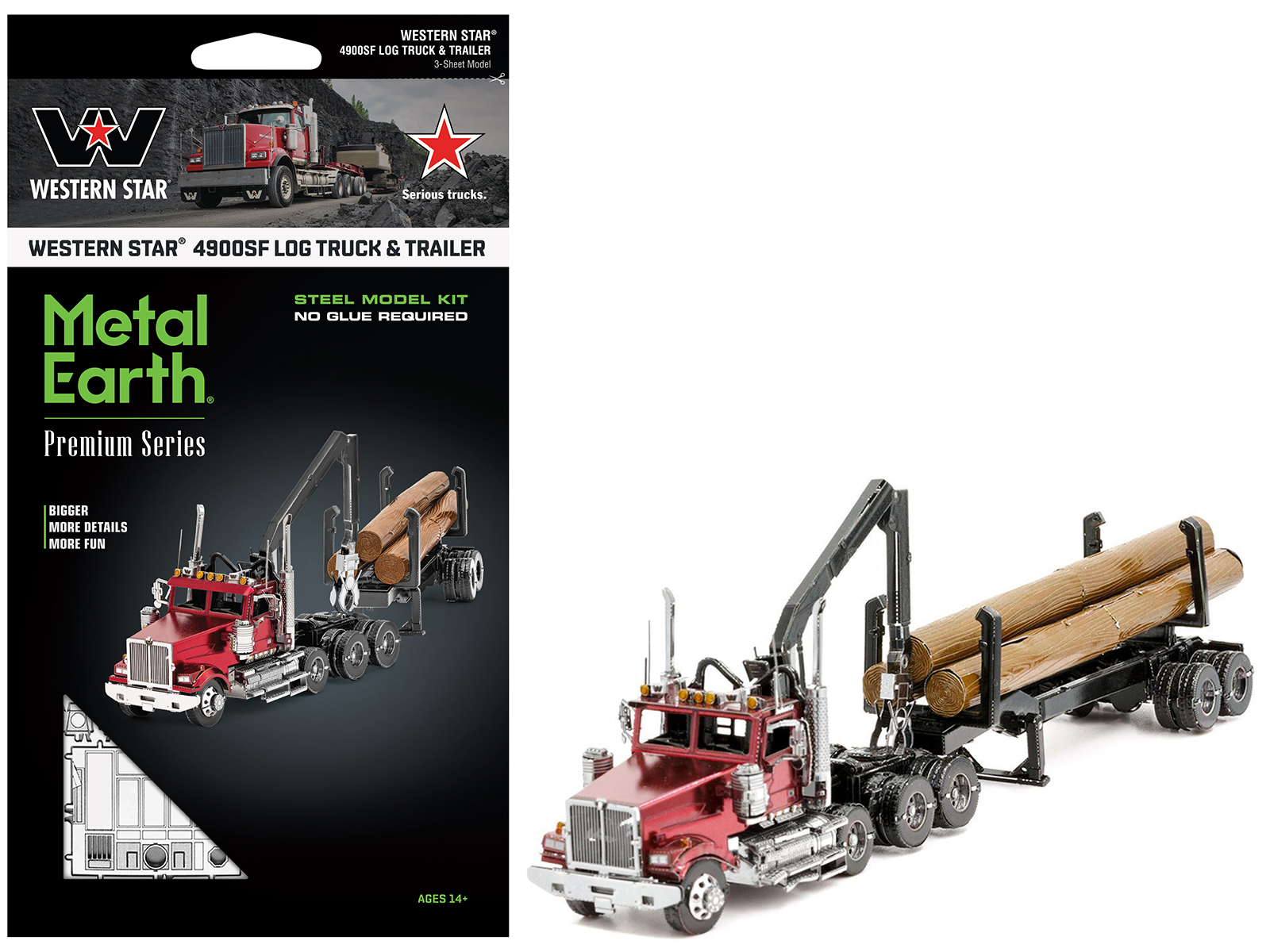 Model Kit Western Star 4900SF Log Truck Red (Challenging Difficulty) Steel Model by Metal Earth