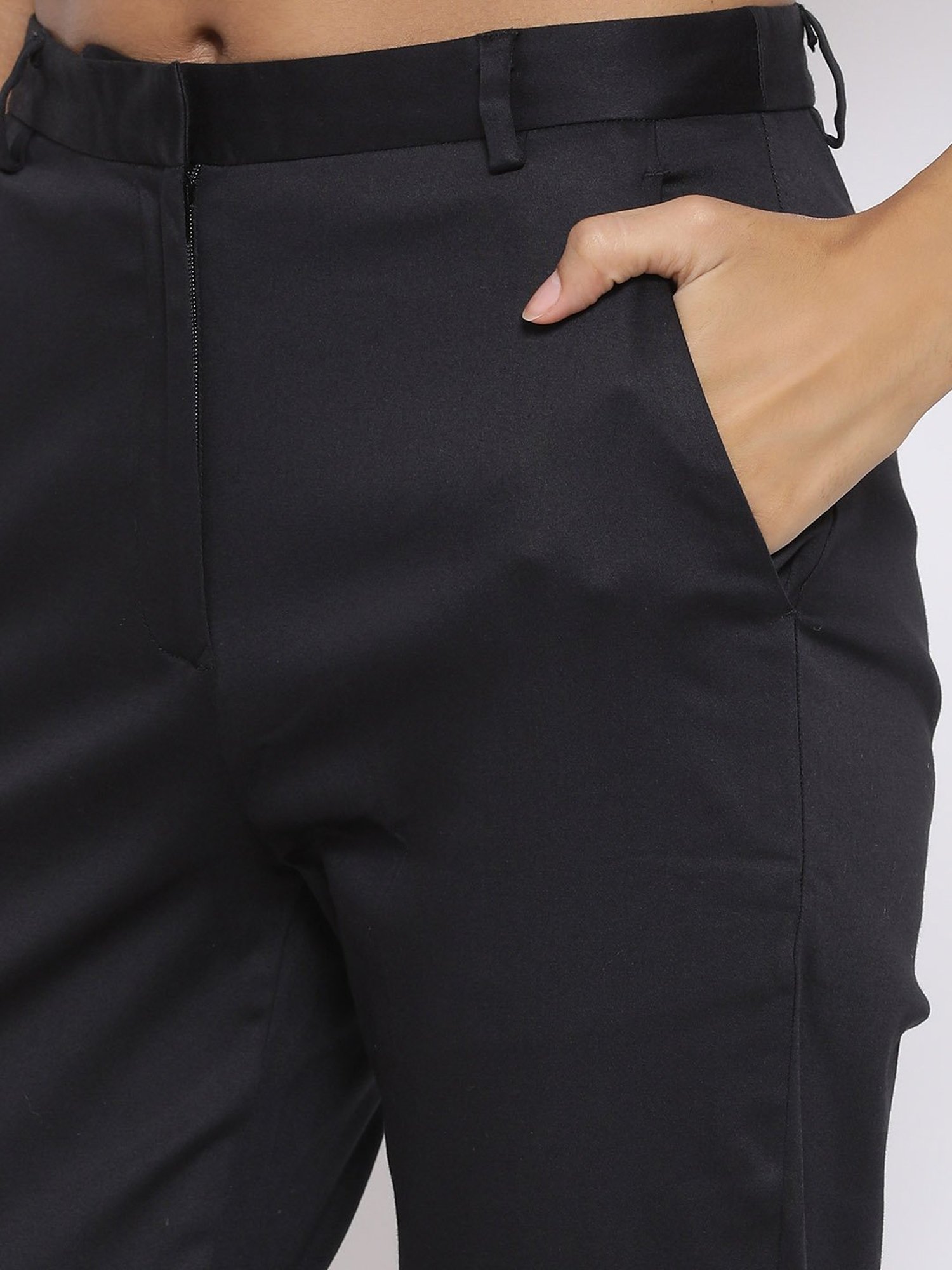 Rooted Black Regular Fit Flat Front Trousers