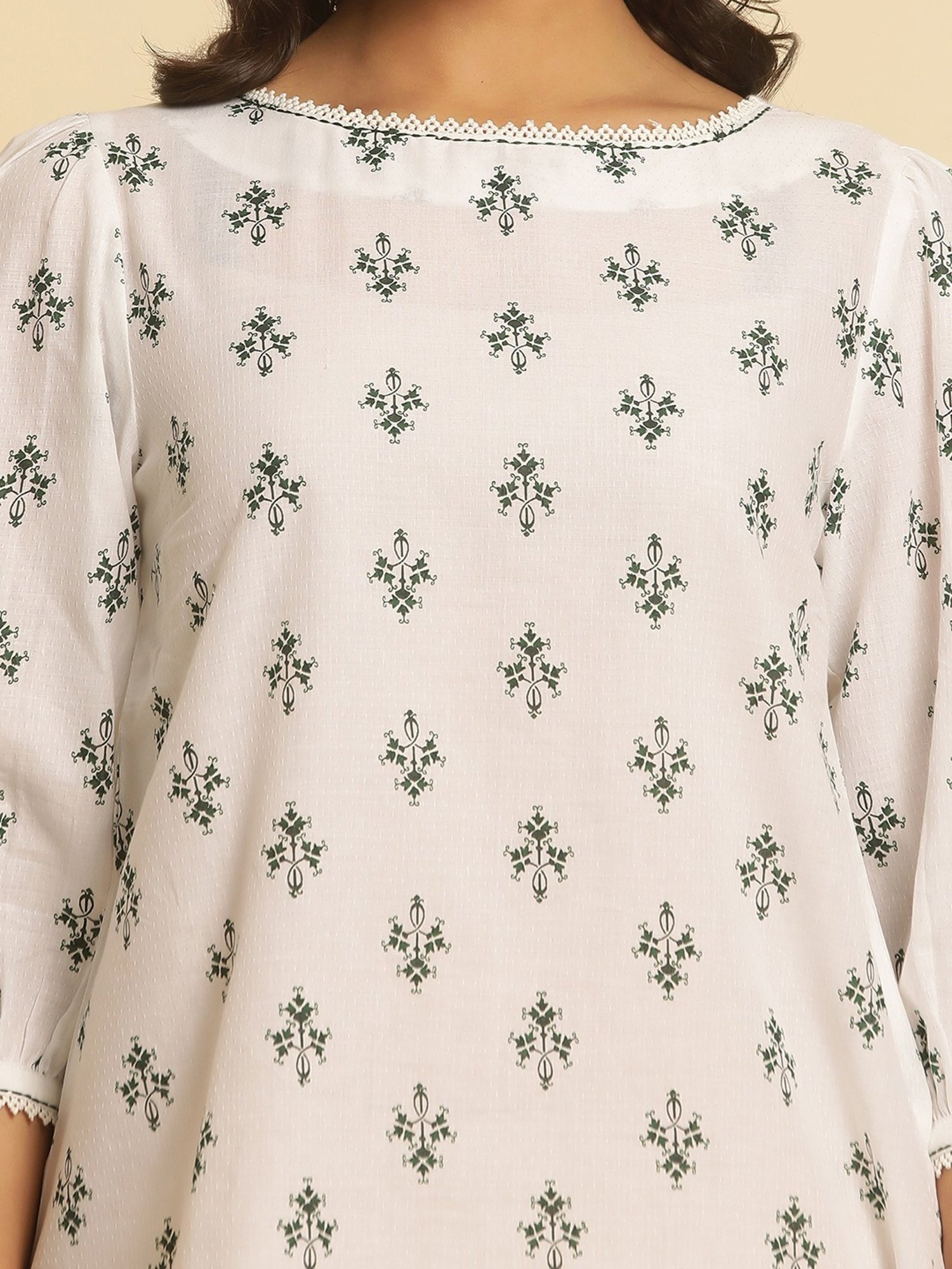 W White Cotton Printed Top