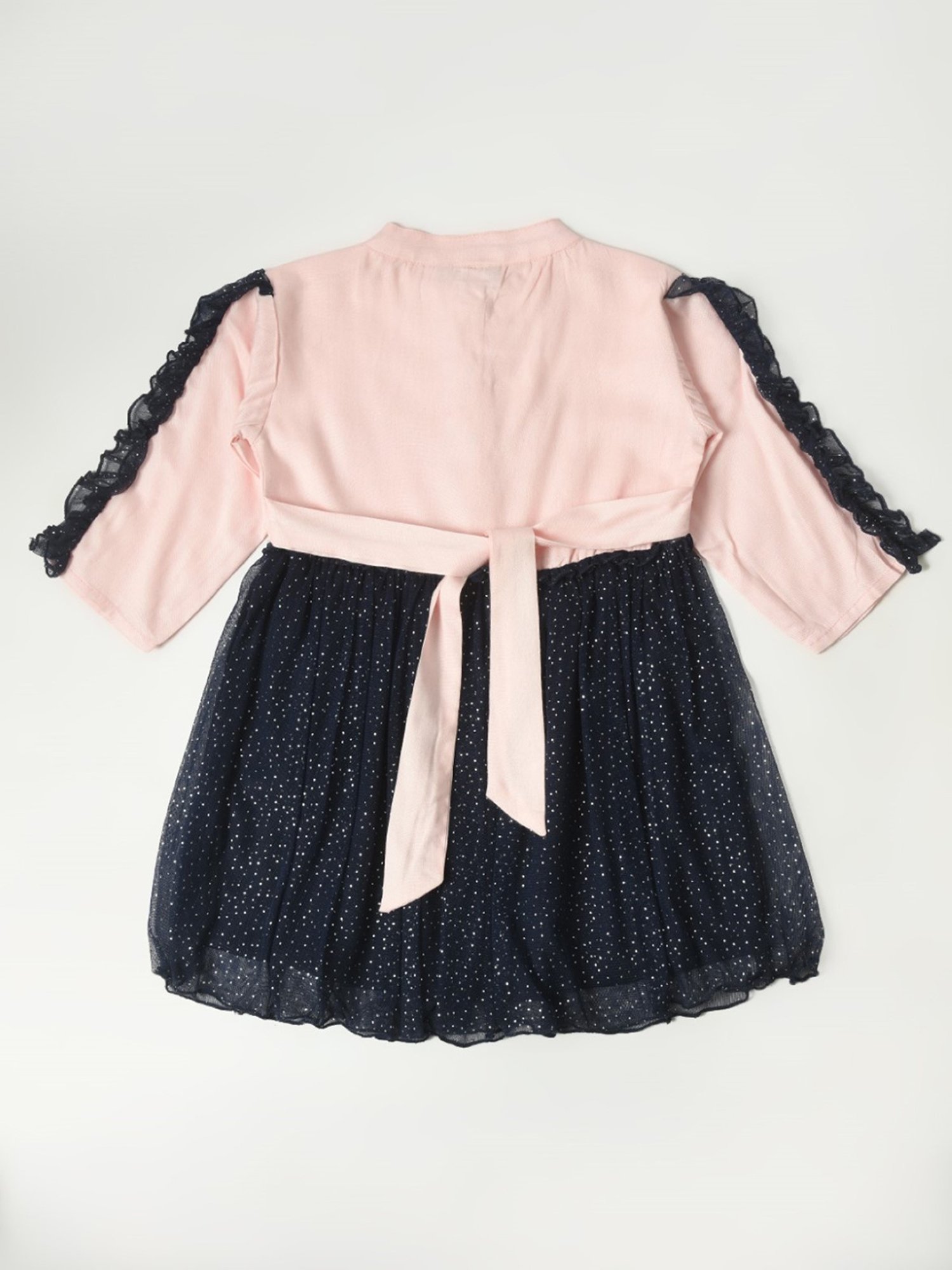 Bella Moda Kids Light Pink & Navy Embellished Full Sleeves Fit & Flare Dress