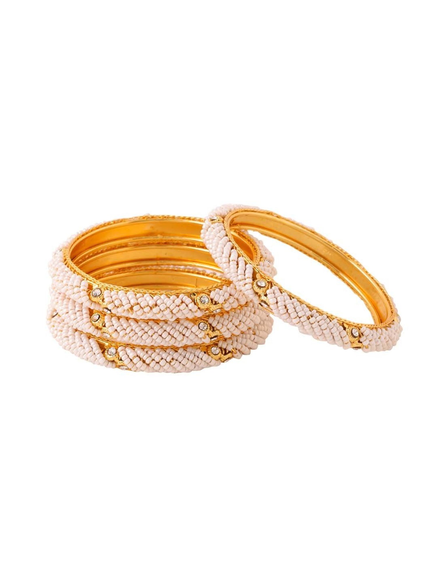 NVR Women Set Of 2 Gold-Plated Traditional Pearls Beaded Bangles