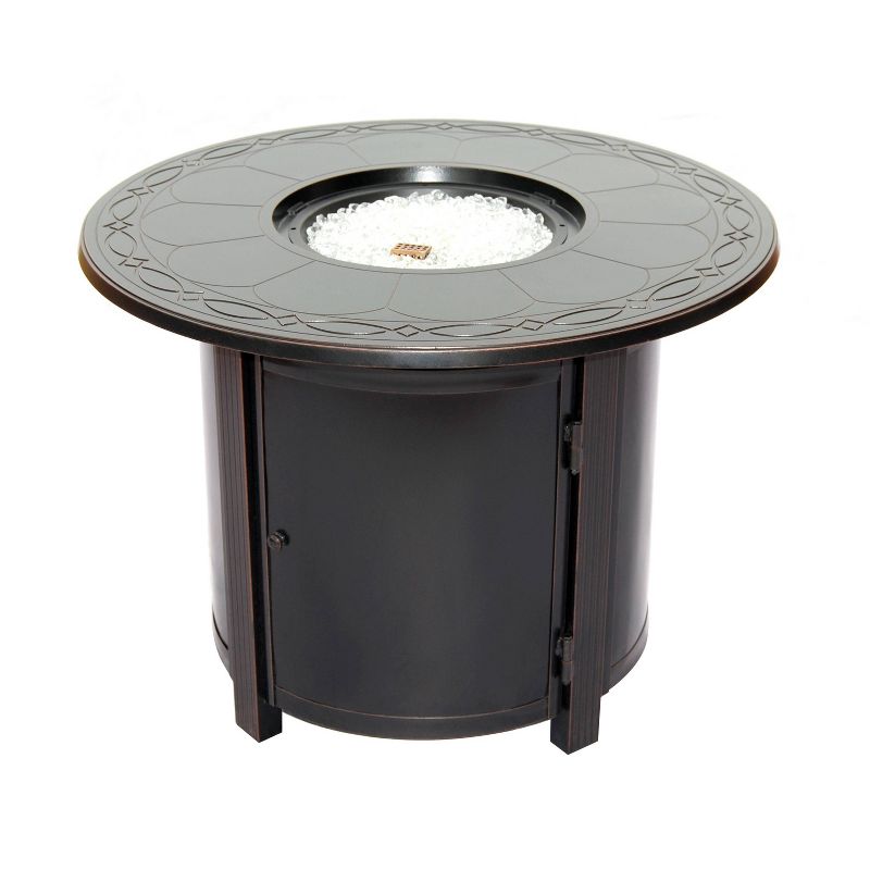 34" Hartwick Topaz Cast Aluminum Round Gas Fire Pit with Clear Glass Fire Beads - Alfresco Home