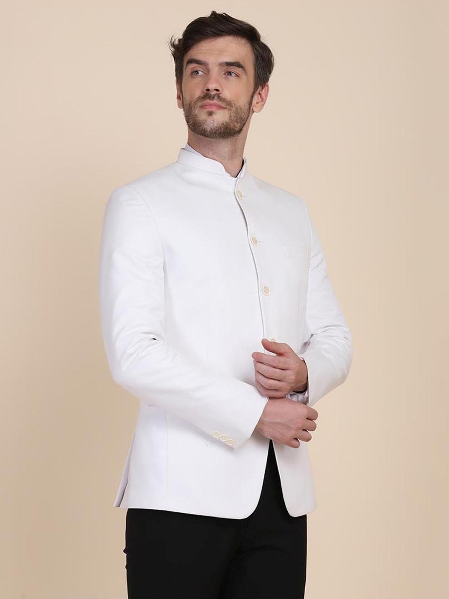 TAHVO White Cotton Slim Fit Blazer