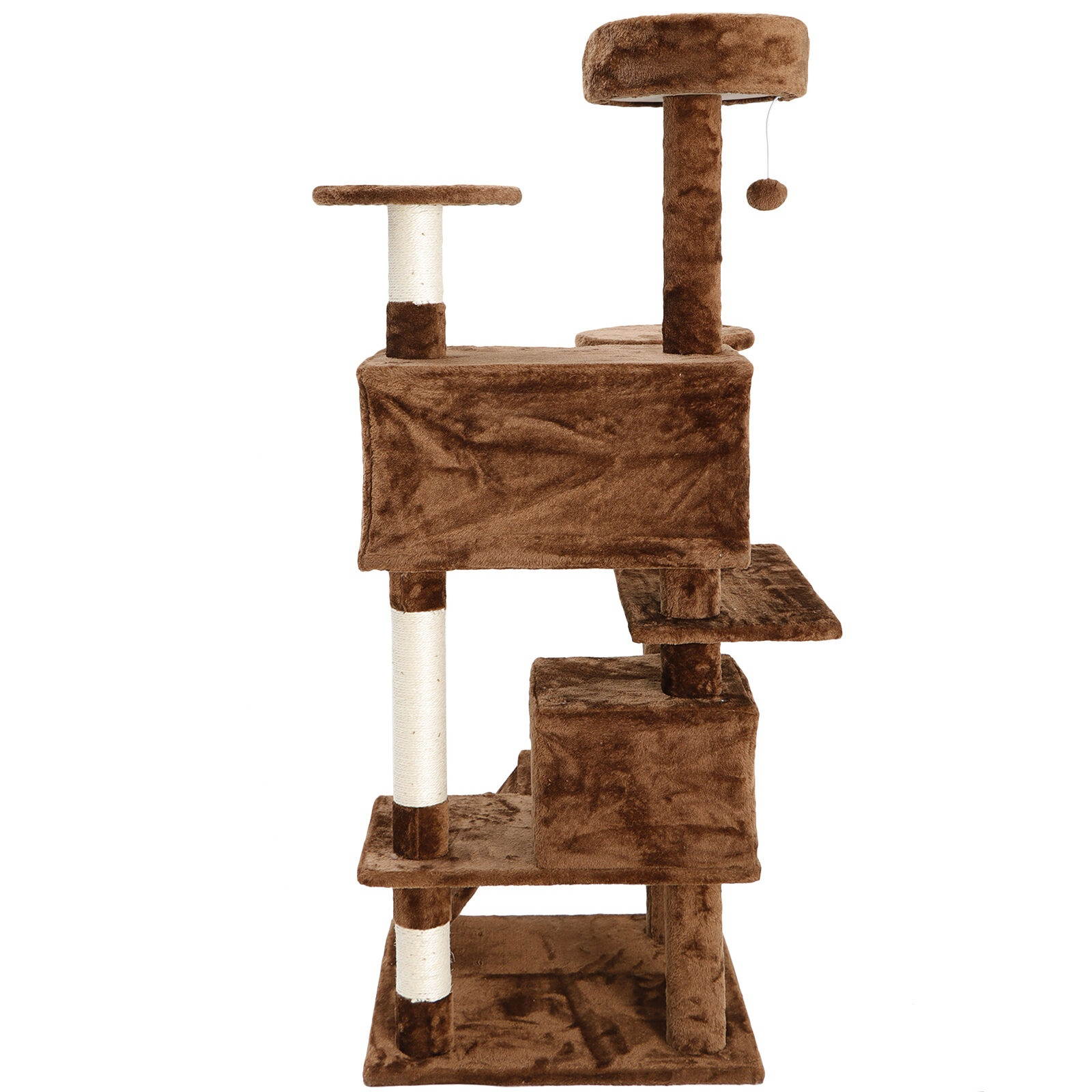 53" Brown Large Cat Tree Activity Scatch Tower Play House Plush Perch w/Ladders