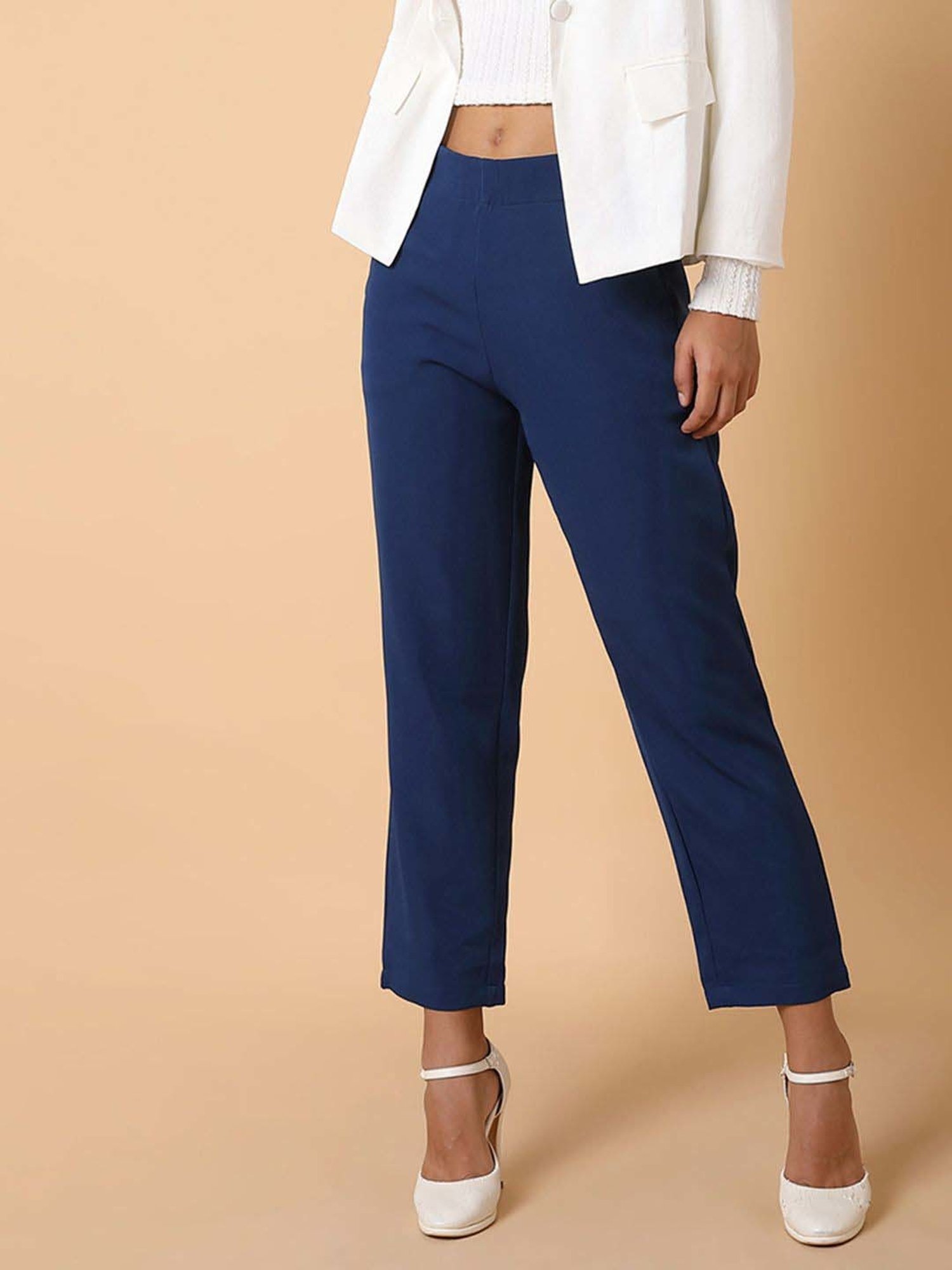 SHOWOFF Blue Mid Rise Formal Trousers