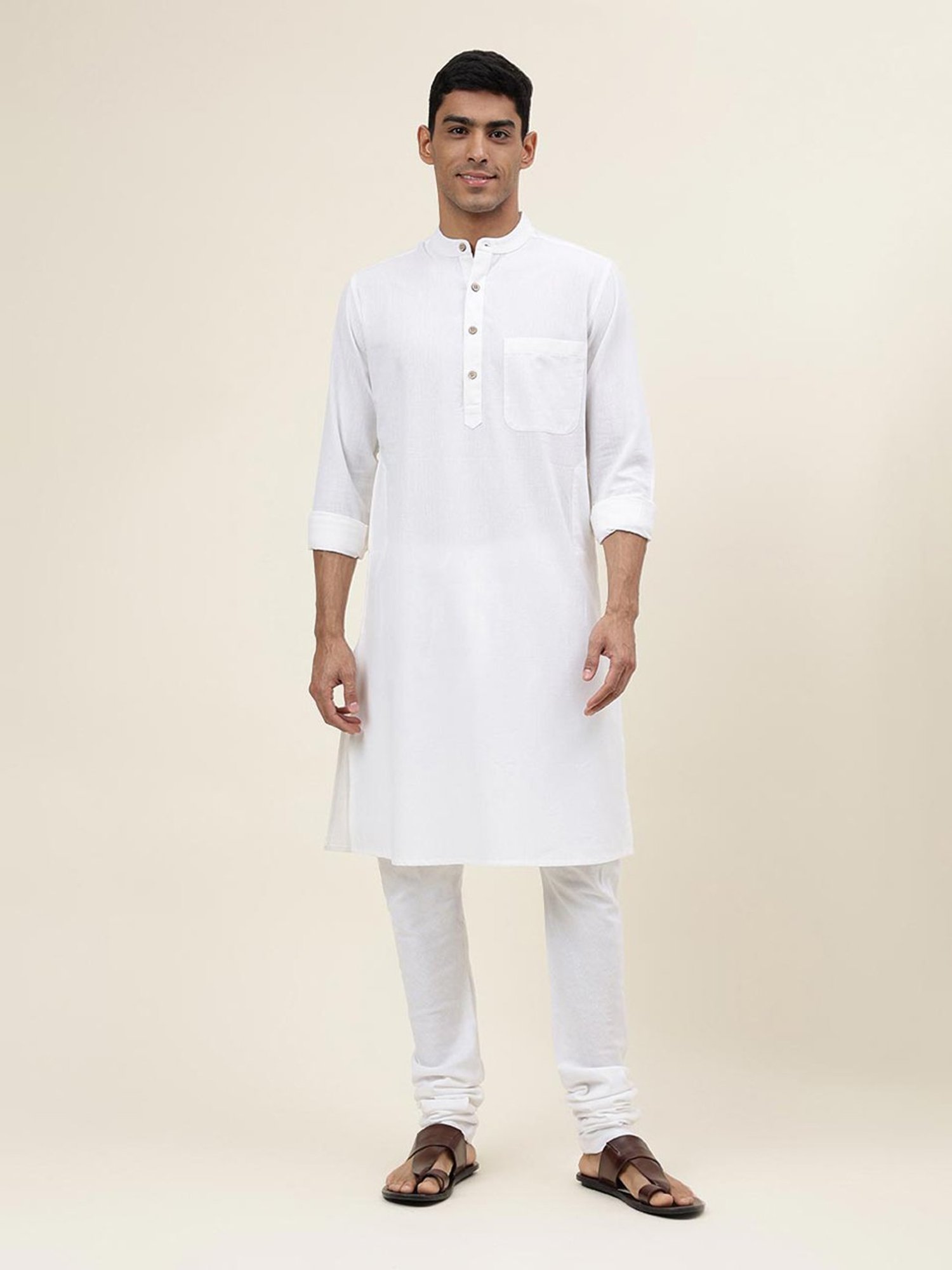 Manthan Red Full Sleeves Solid Kurta