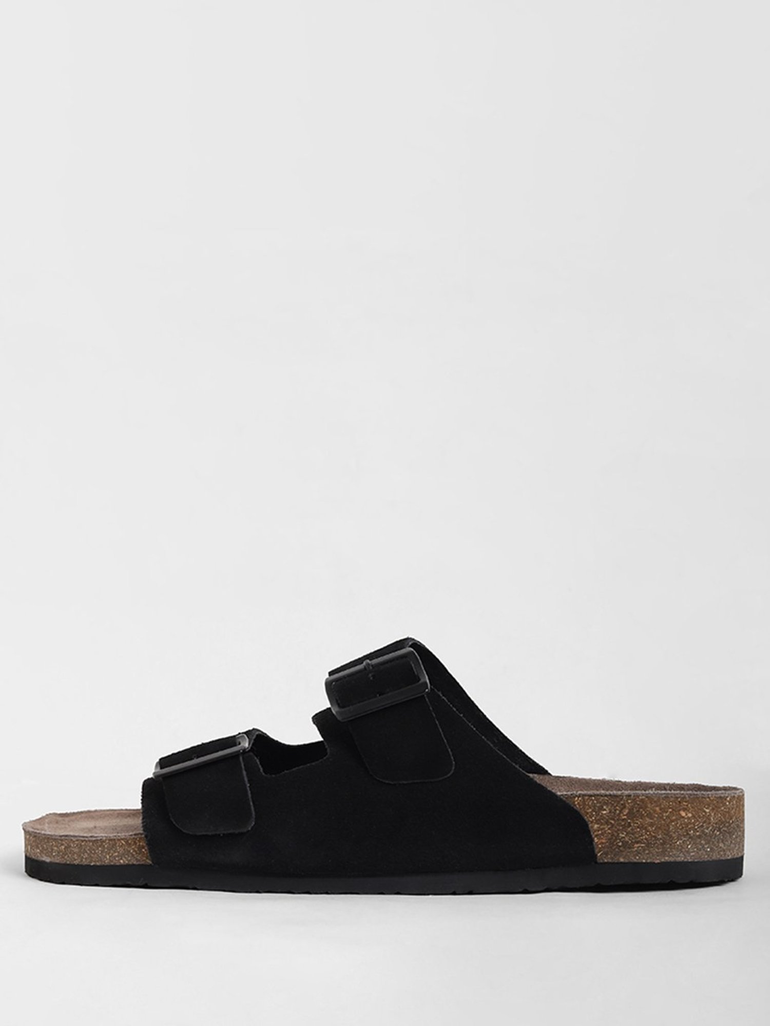 SOLEPLAY by Westside Black Double Band Cork Leather Sandals